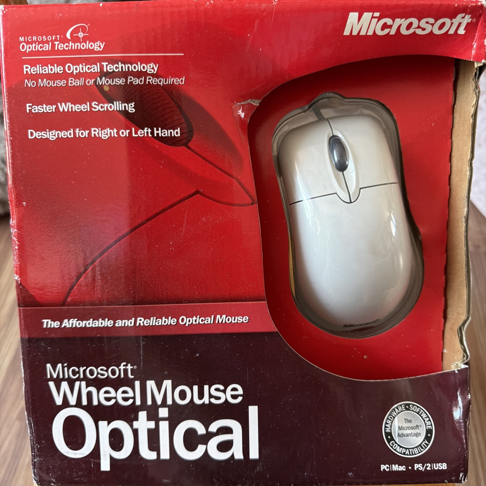 Vtg Microsoft Wheel Mouse Optical Mouse: PC/MAC USB PS2 (NEW SEALED) 