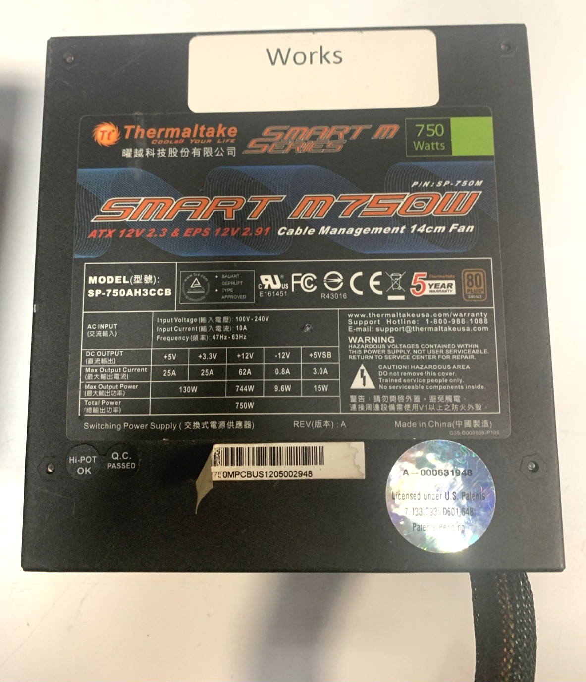 Thermaltake SMART Series SP-750M 750W Modular Power Supply - No Cables - Tested