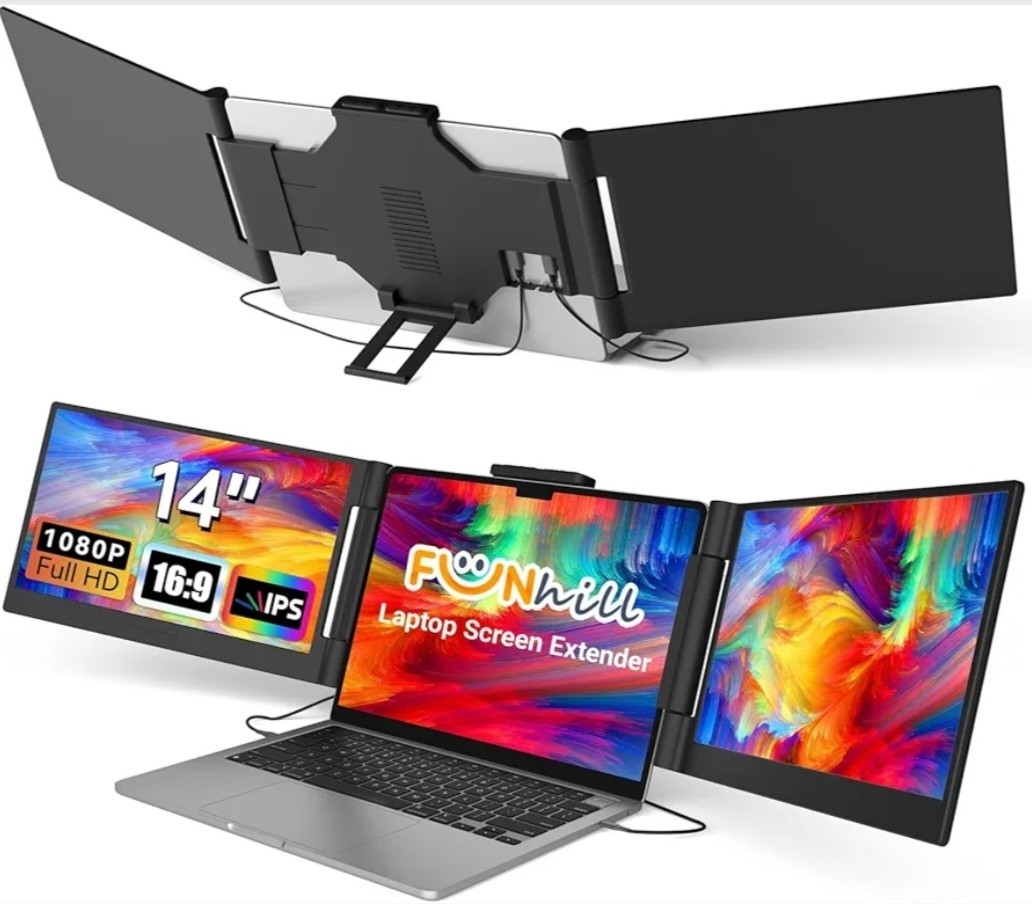 Funhill Laptop Screen Extender 14 inch Laptop Monitor Extender 1080P IPS, Triple