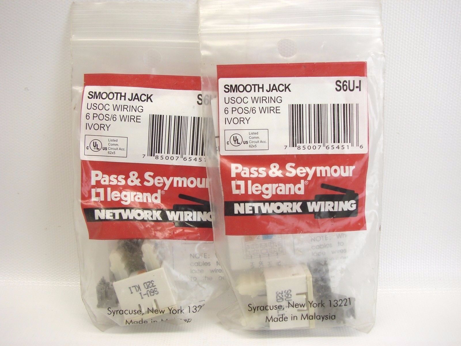 (2) Pass & Seymour S6U-I USOC Wiring 6 POS/6 Wire Ivory Smooth Jack (T56)