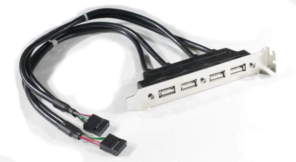 Dual 9 Pin Motherboard Header 4 USB 2.0 Port Cable Black Bracket Silver