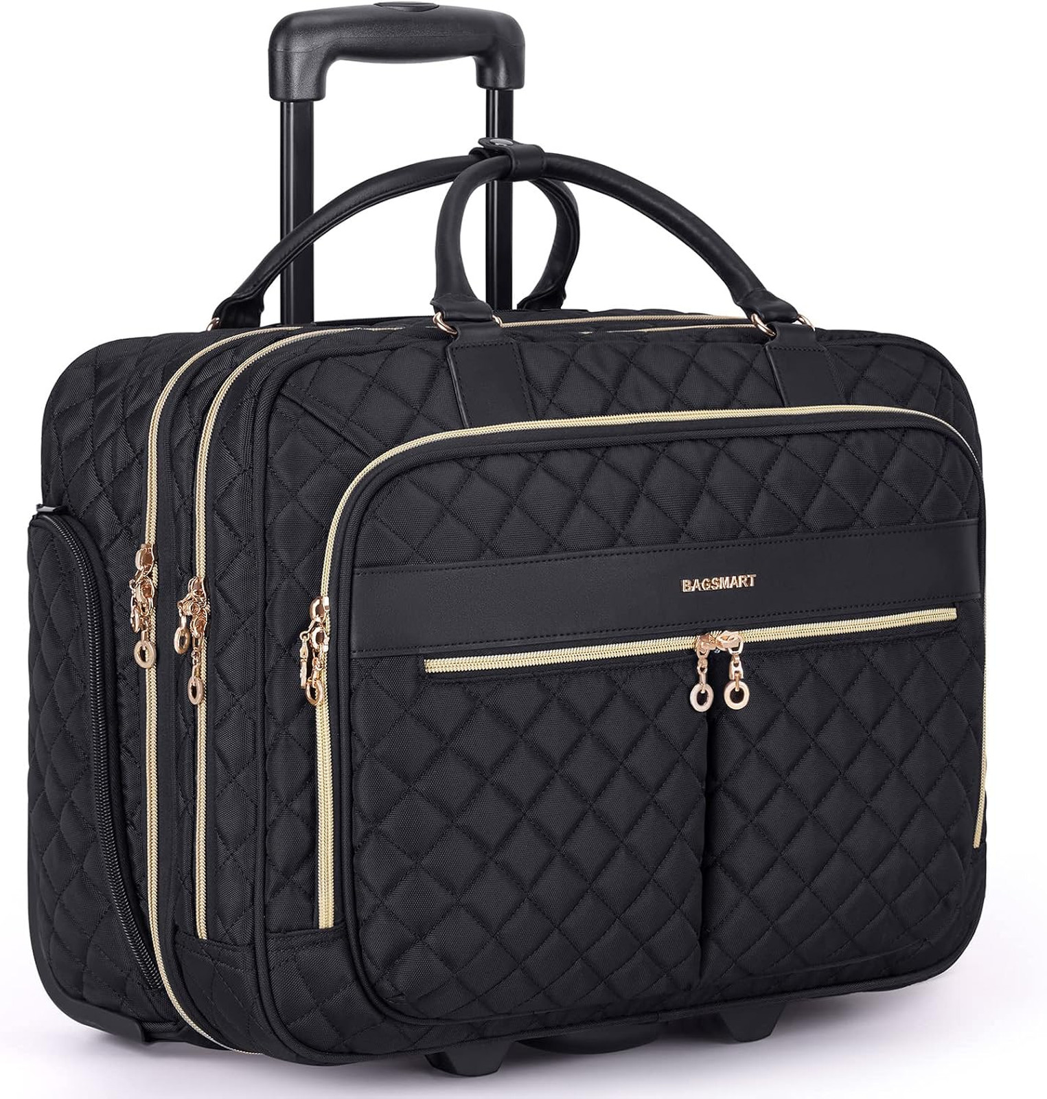 Rolling Laptop Bag Women Men Quilted 17.3 Inch Business Travel Briefcase on