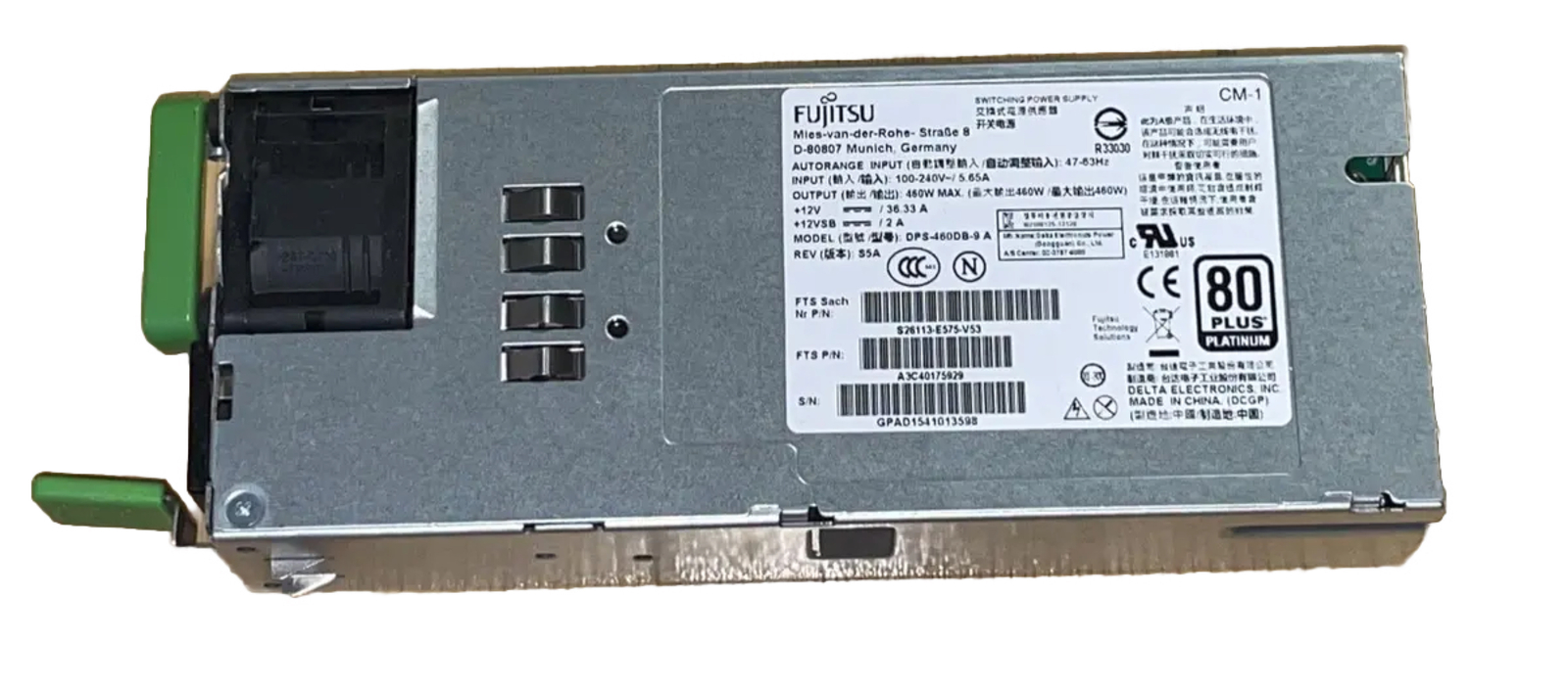 Fujitsu Primergy RX1330 M2 S26113-E575-V53 450 Watt DPS-460DB-9A Power Supply