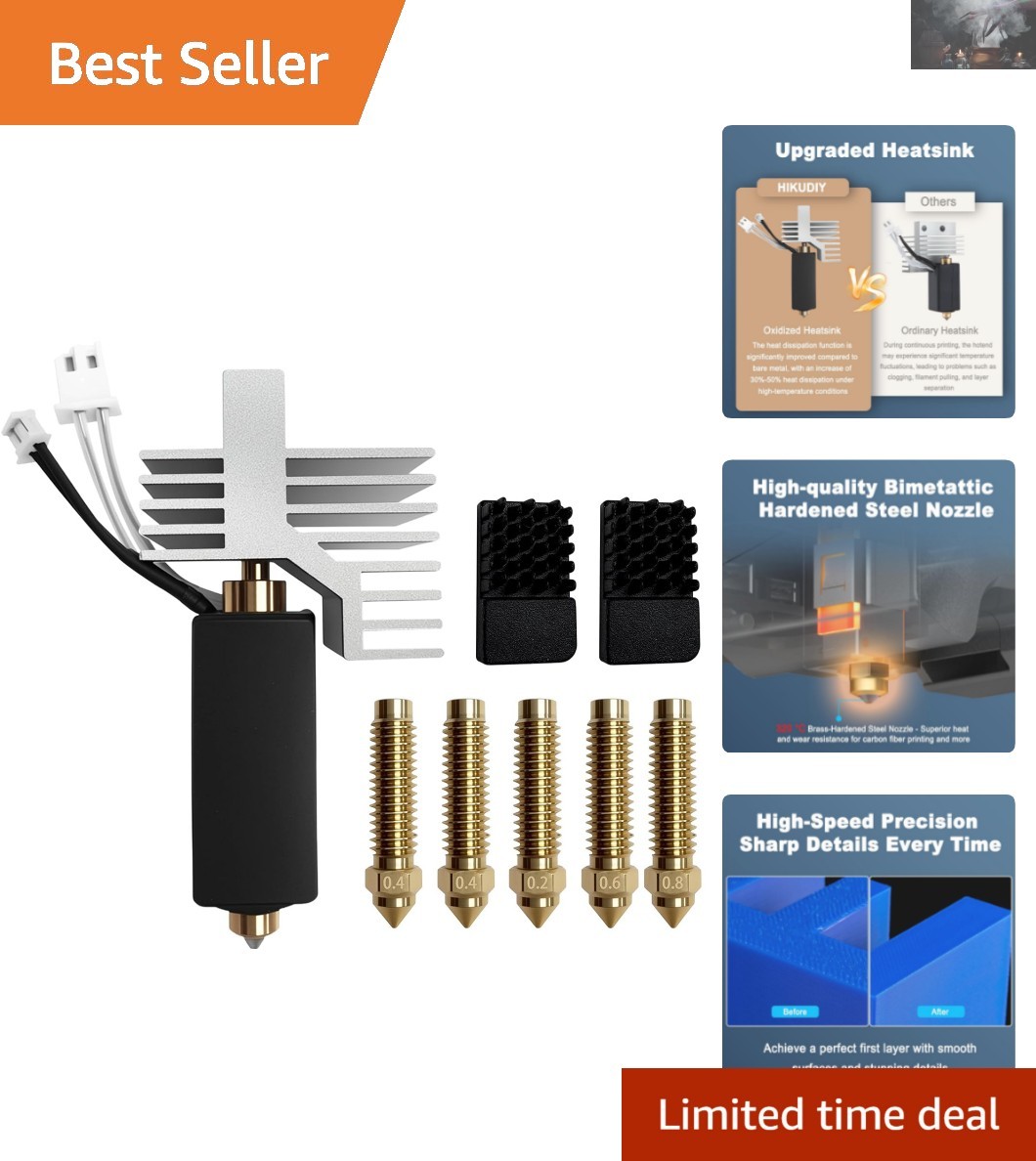 Durable 0.4mm Ceramic Hotend Kit with 5 Brass Nozzles for 3D Printers - Upgrade