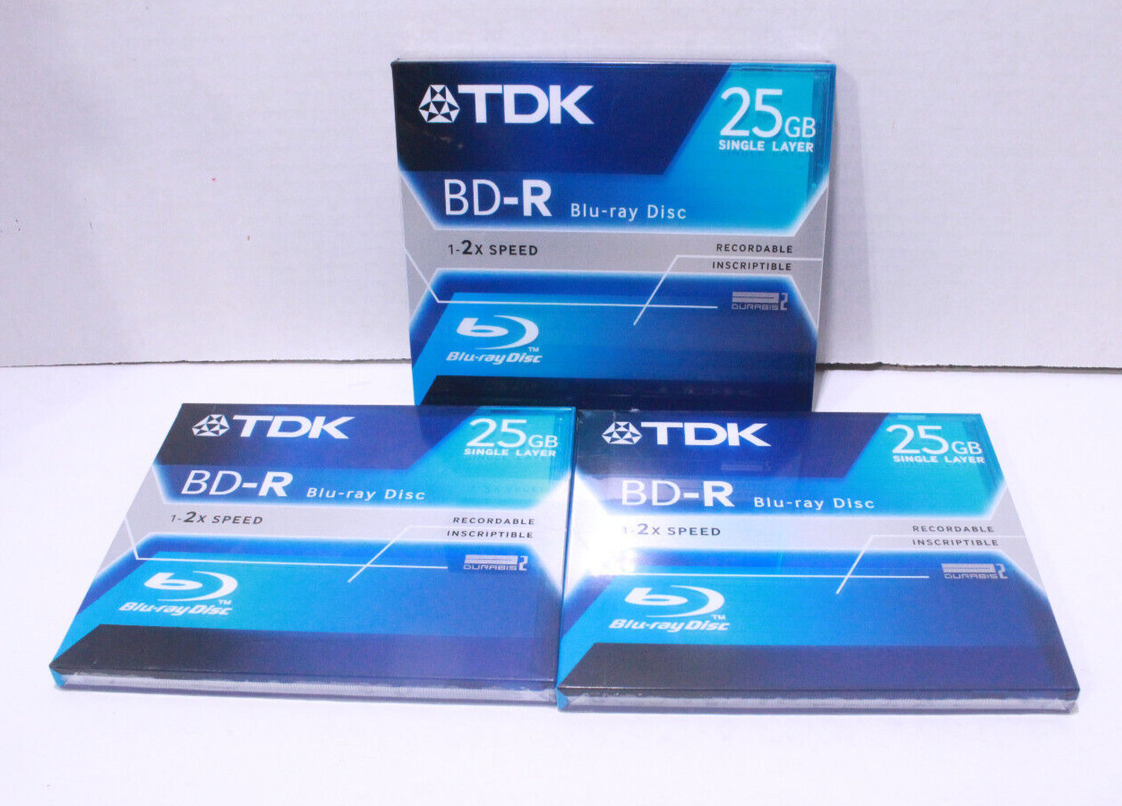 3x TDK Blu-Ray 1-2X 25GB BD-R Single Layer Disc Recordable BD-R25A New Sealed