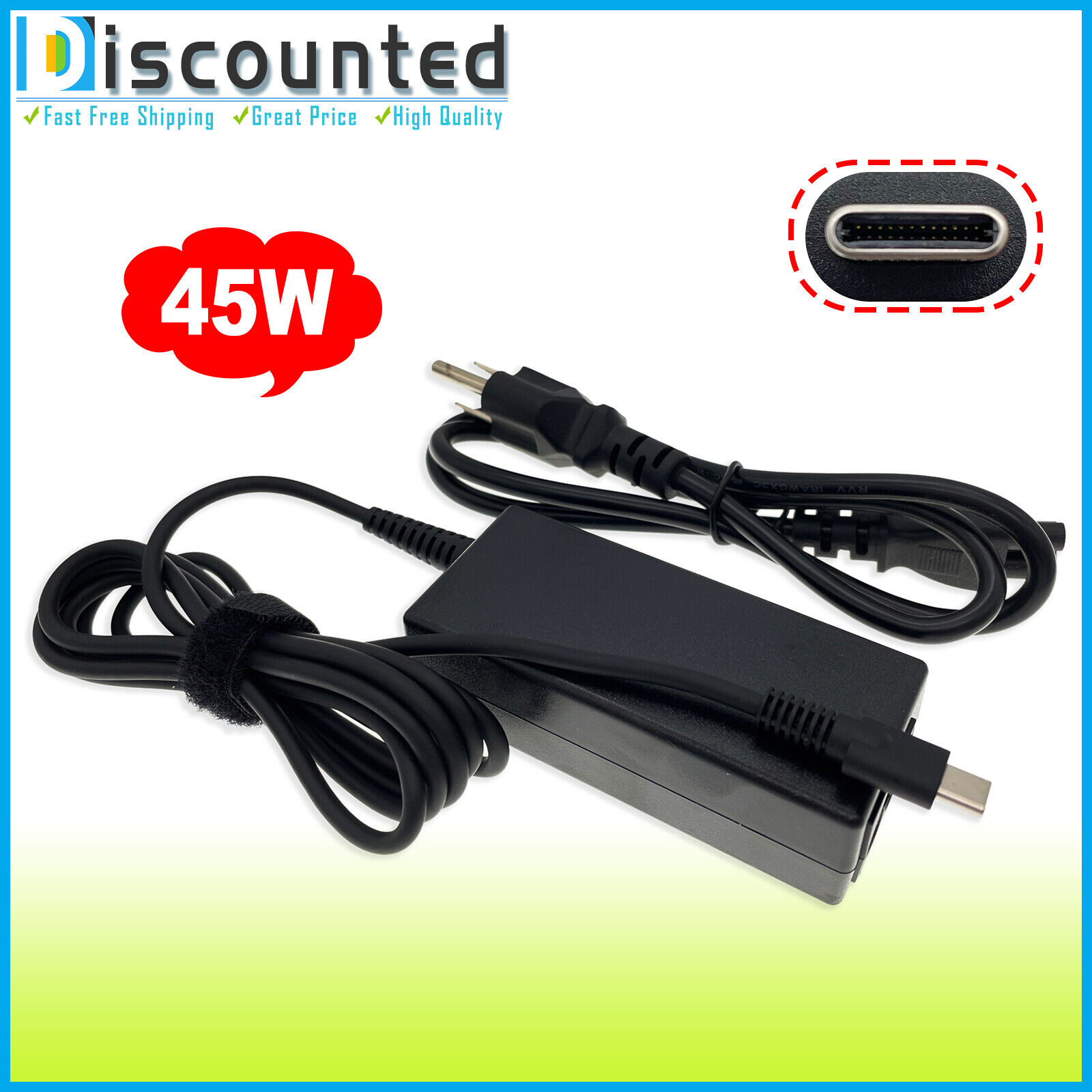 New 45W Type-C AC Adapter Charger For Lenovo 100E 2nd Gen 81QB000AUS Chromebook