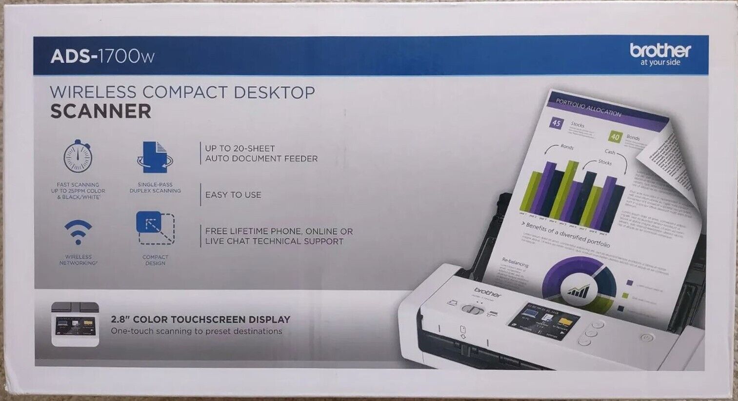New Sealed Brother ADS-1700W Wireless Compact Desktop Document Scanner ADS1700W