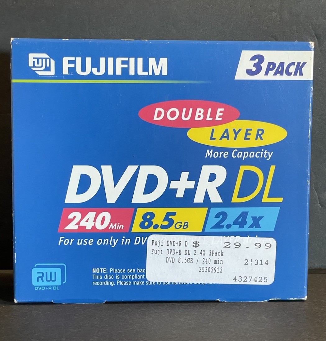 Fujifilm DVD+R DL Disc 3 Pk. Double Layer Single Sided - 240 Minutes New In Box