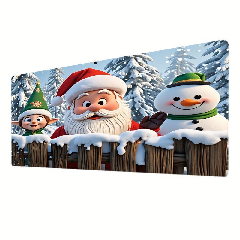 Winter-Themed Christmas Mouse Pad Featuring Snowmen, Santa Claus, And Elf Desi