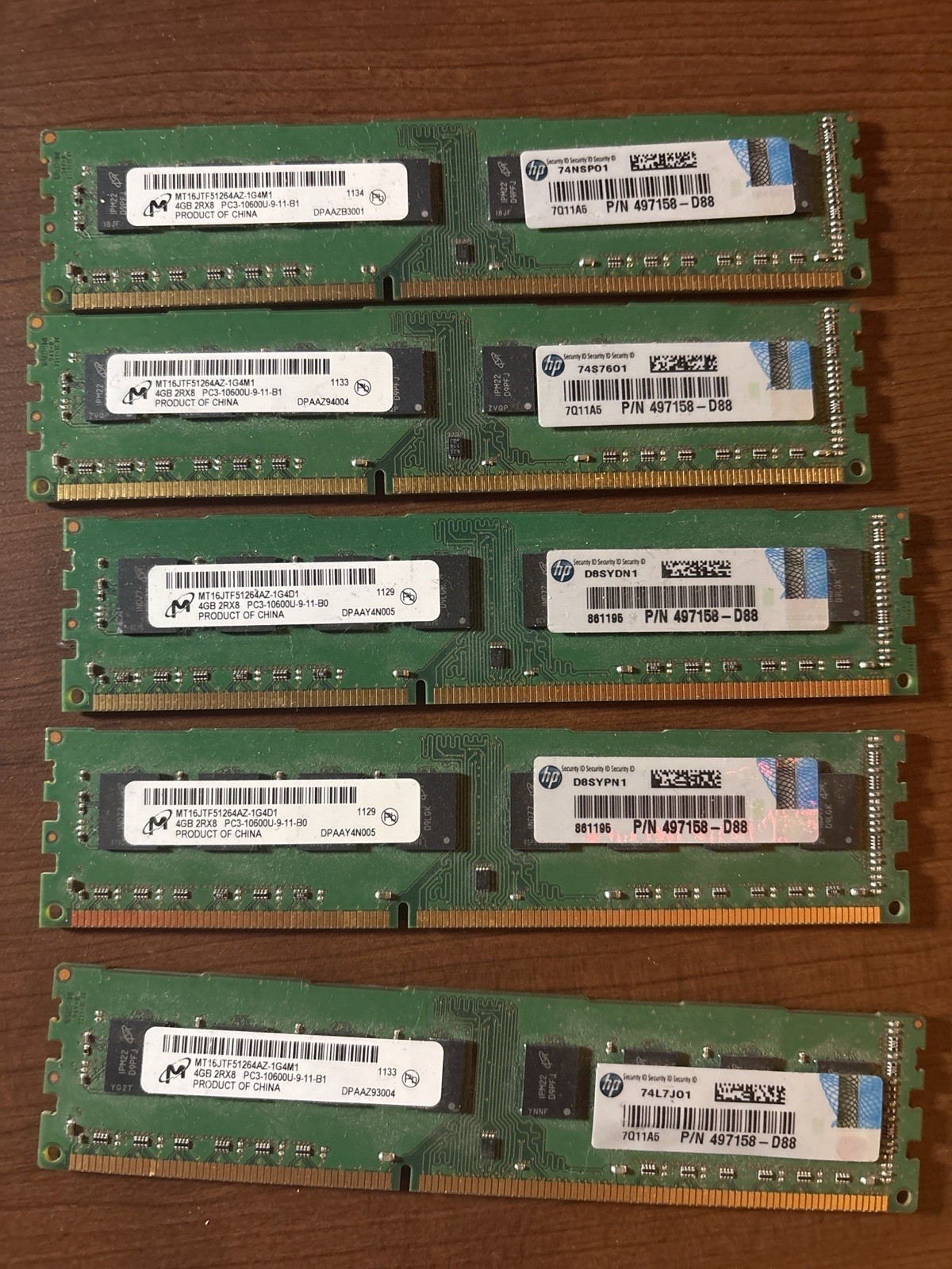Micron DDR3 DIMM RAM Kit 20GB (5x4GB) PC3-10600U 240-Pin MT16JTF51264AZ-1G4M1