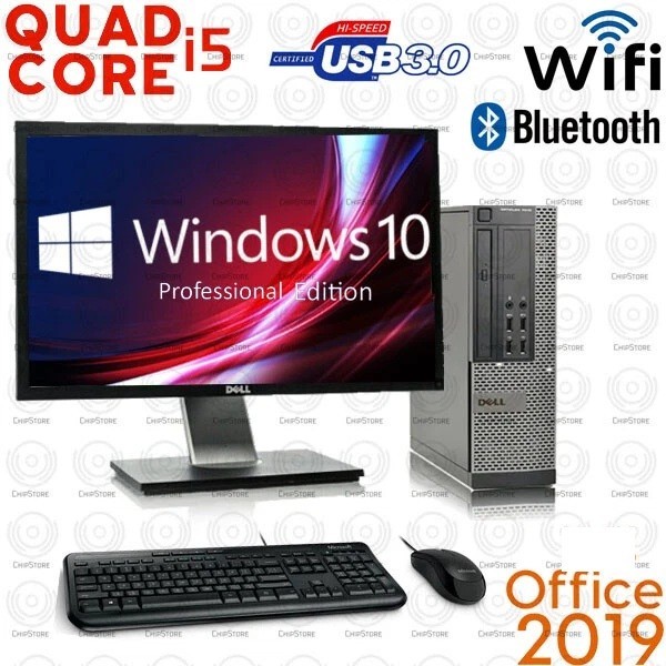 Dell Desktop Computer QUAD CORE i5 16GB RAM 2TB 512GB SSD WINDOWS 10 PC 24" LCD