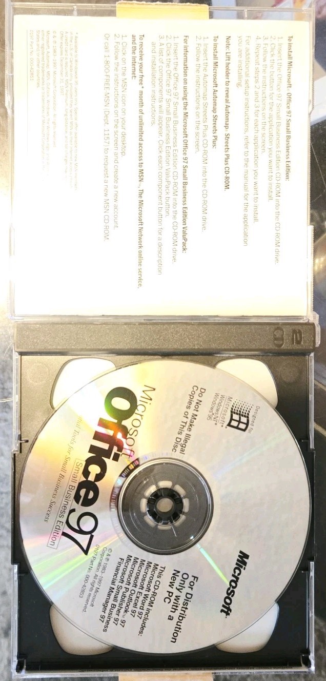 Microsoft Office 97 Small Business Edition CD-ROM OEM Vintage PC w/ COA Card