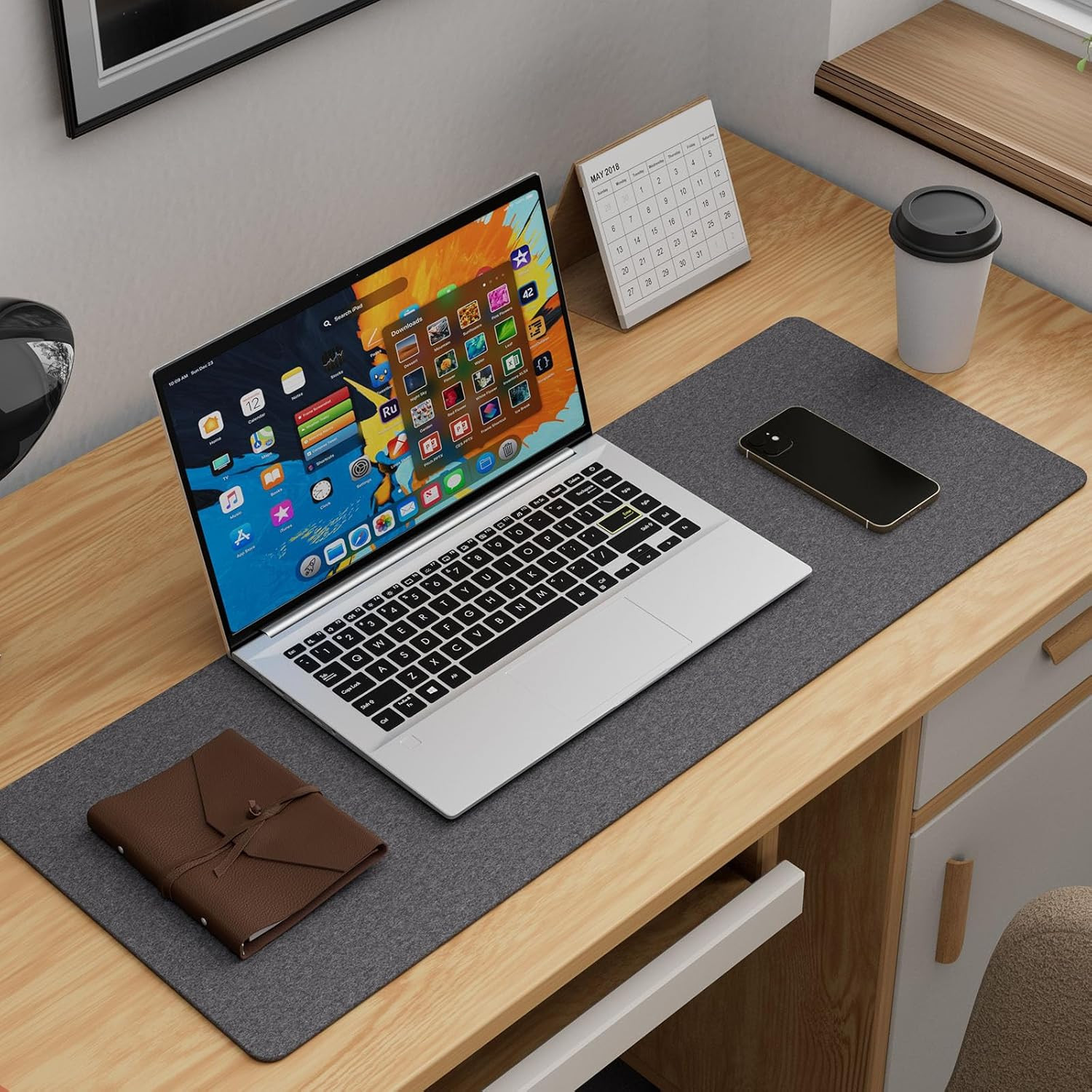 Felt Desk Mat 31.5"x11.8" Large Office Desk Pad Non-Slip Mouse Keyboard