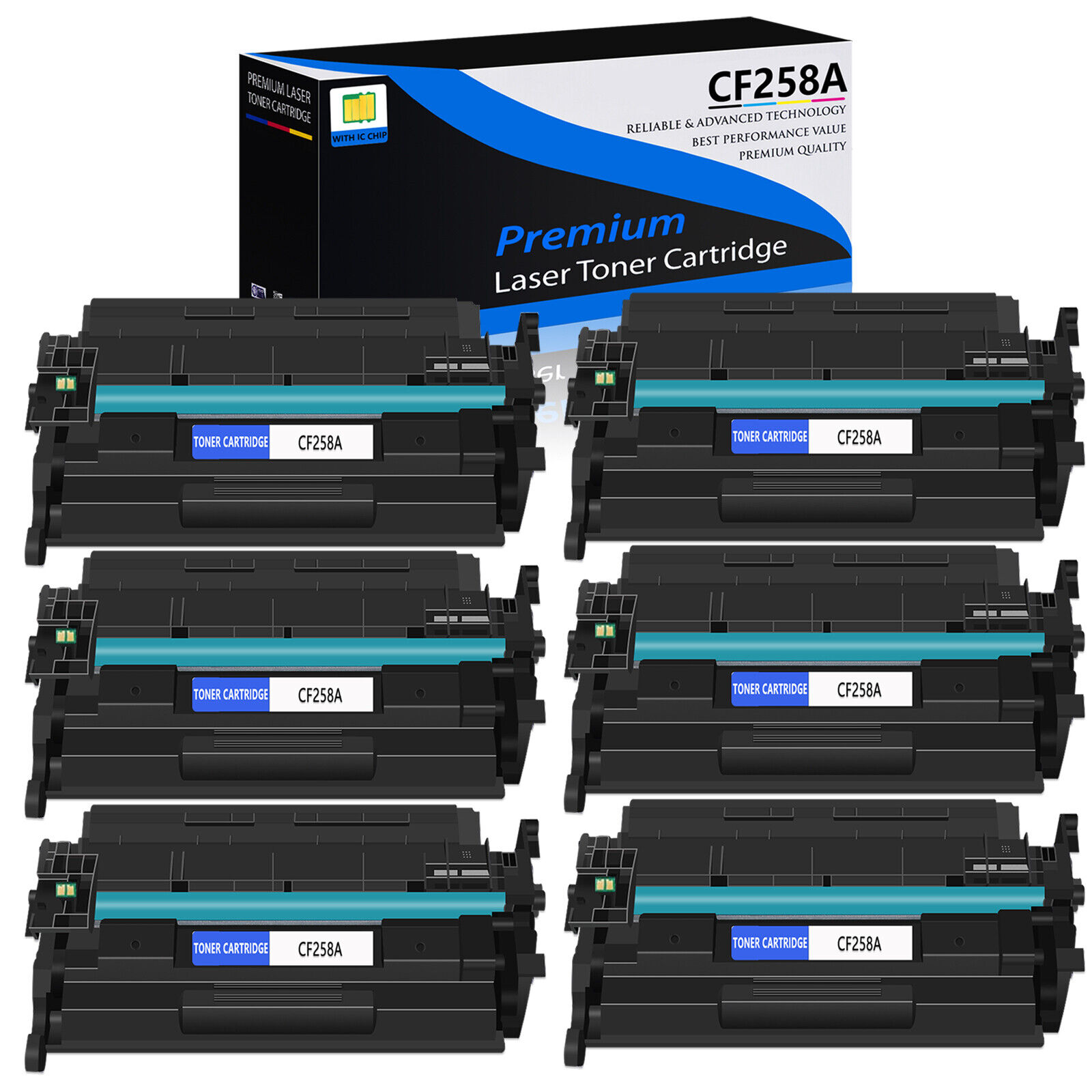 6 Pack Toner Cartridge for HP CF258A 58A With Chip LaserJet M404dn M404dw M428dw