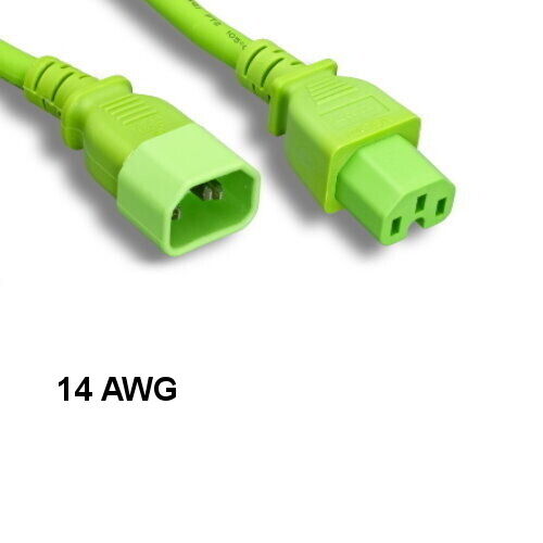 Kentek Green 8' ft 14 AWG Color Power Cord IEC60320 C14 to IEC60320 C15 15A/250V