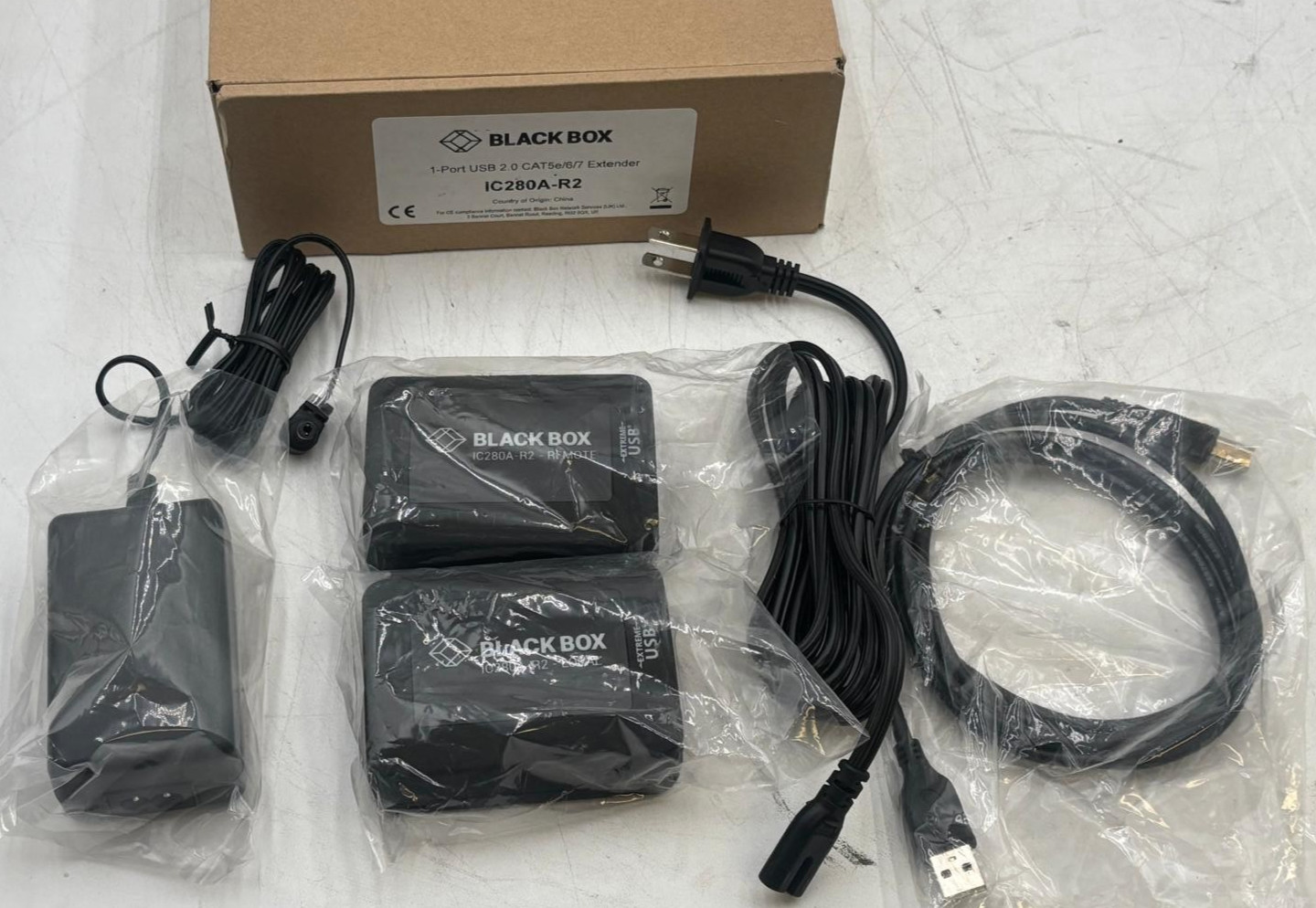 Black Box IC280A-R2 1-Port USB 2.0 CAT5e/6/7 Extender Kit - New Open Box