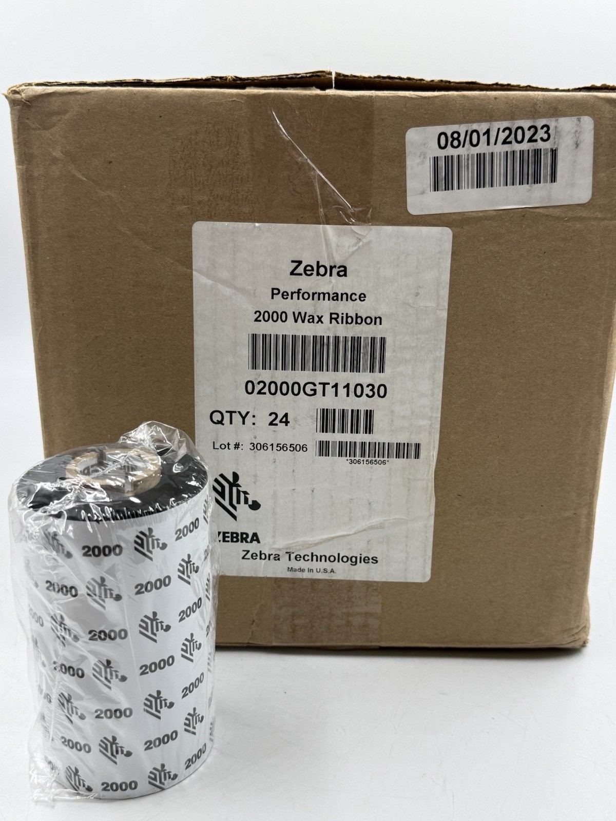 Box of 24 Rolls Zebra 02000GT11030 Performance 2000 Wax Ribbon 4.33"x984' - New