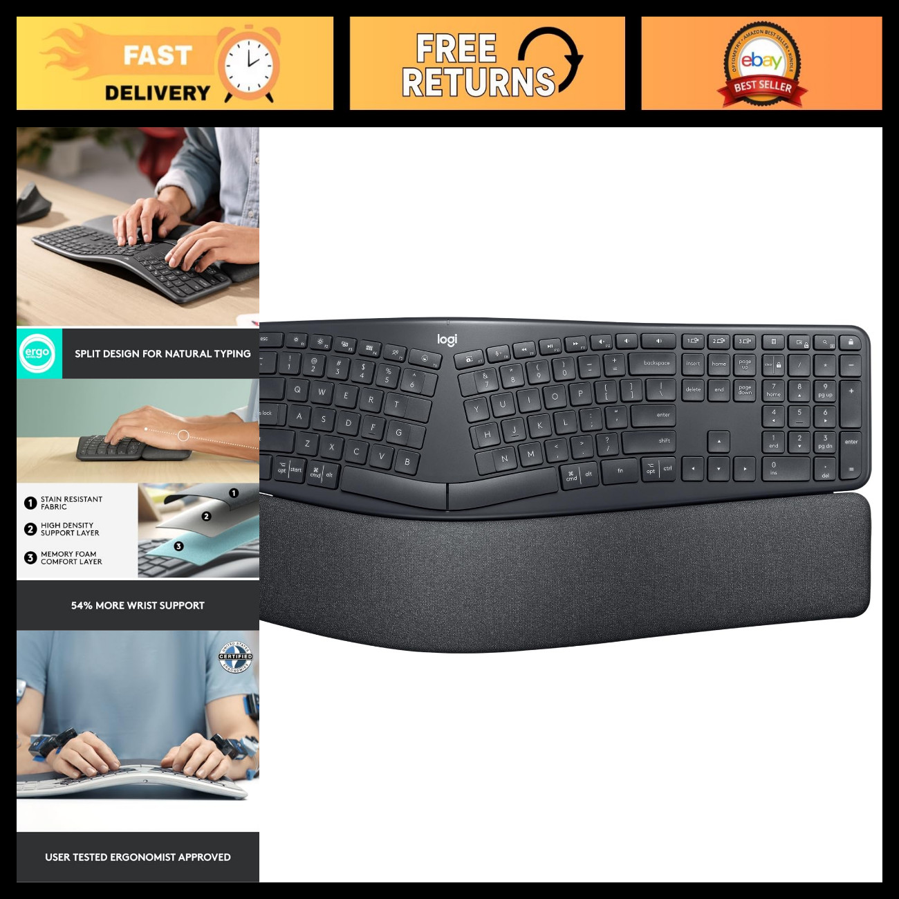 Ergonomic Wireless Split Keyboard with Wrist Rest - Comfortable Typing Solution
