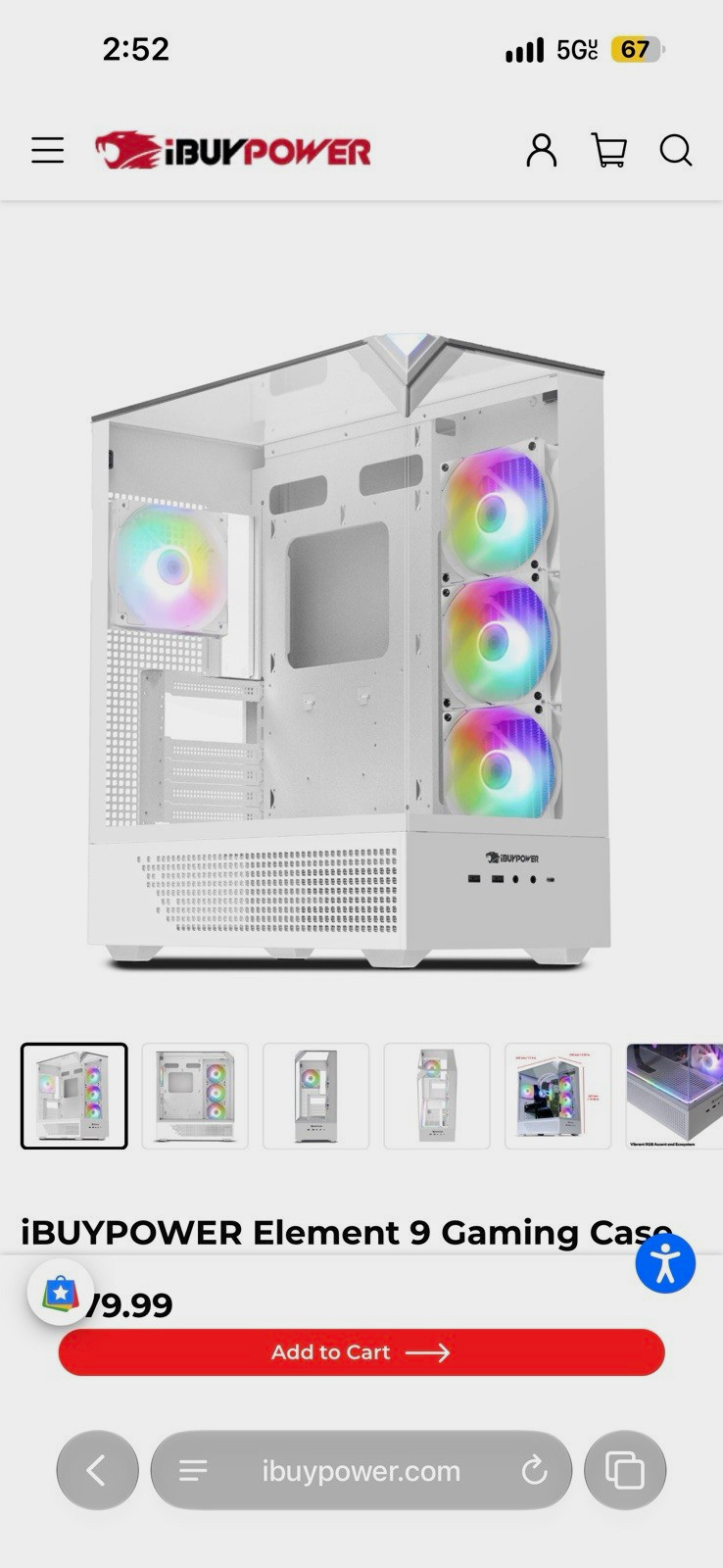 iBUYPOWER Element 9 ATX Mid White Tempered Glass ARGB USB-C Front Ports