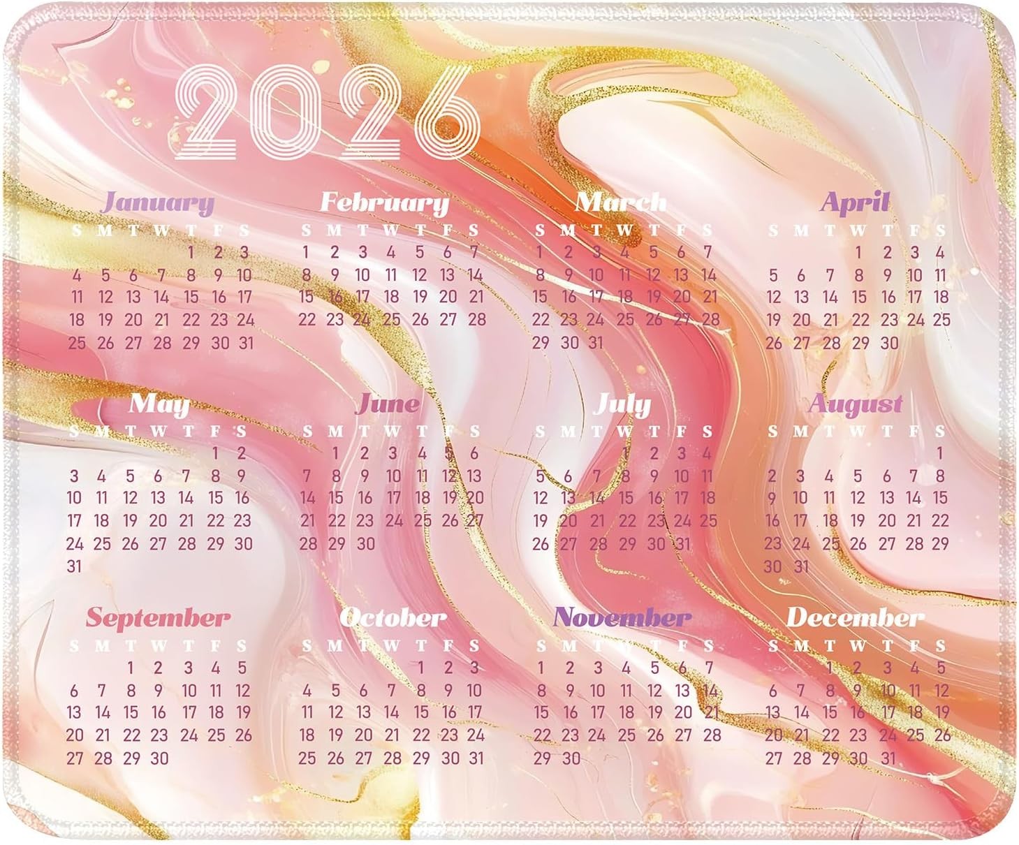 2026 Calendar Mouse Pad, 240mm×200mm Small Waterproof Mouse Mat with Stitched