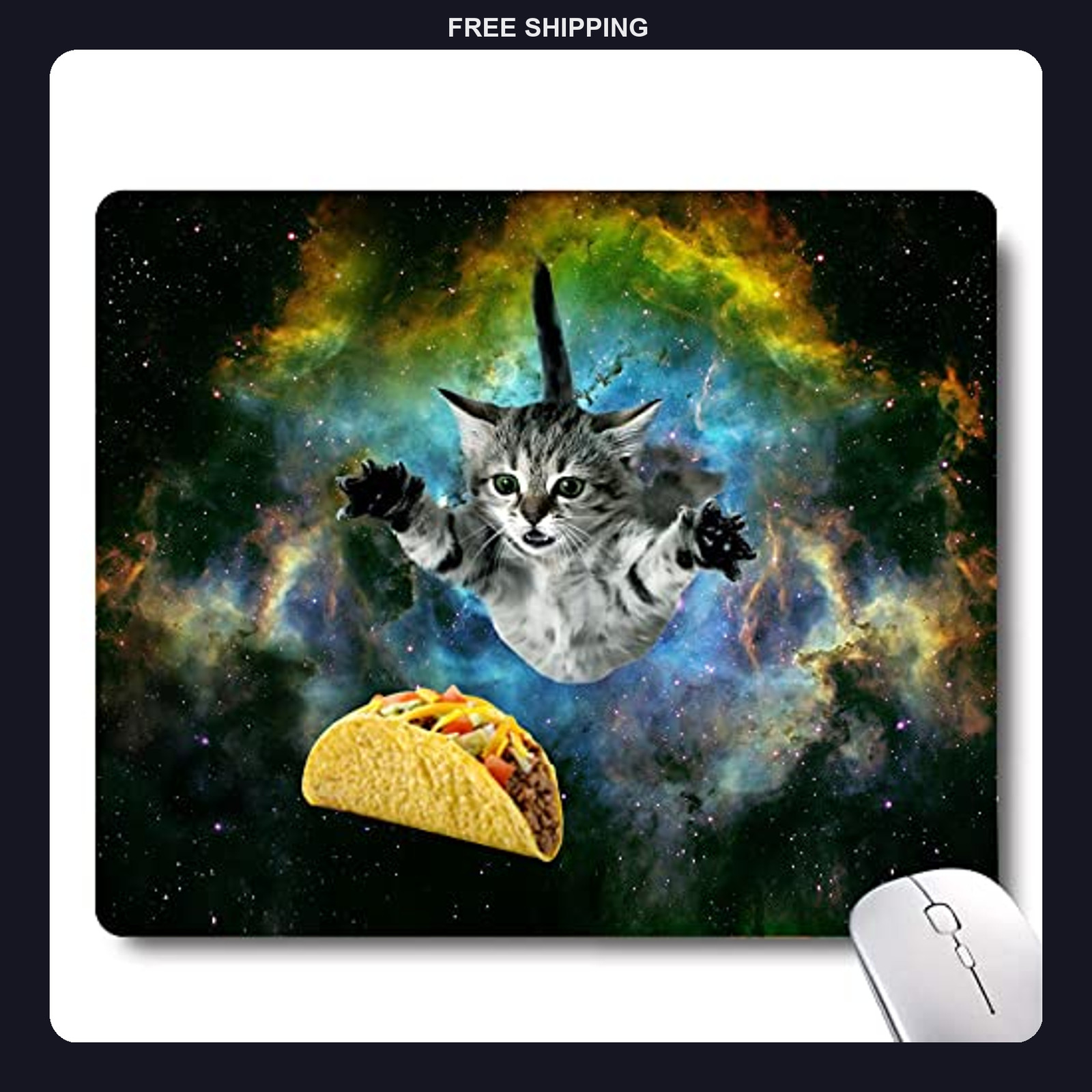 Cat Space Taco Galaxy Gaming Mouse Pad Non-Slip Rubber Desk Mat