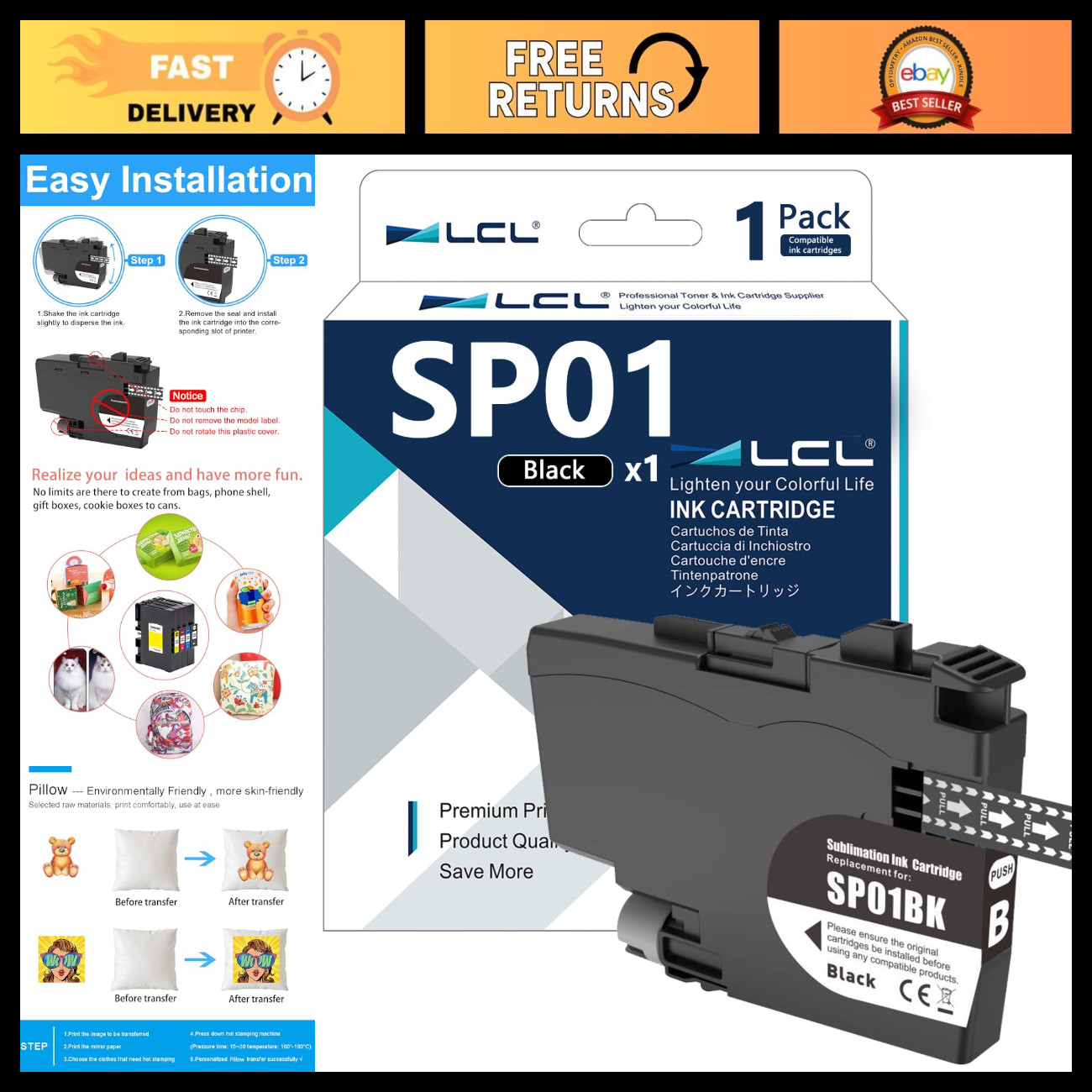High Capacity Sublimation Ink Cartridges for Brother SP-1 Printers - Black (1-Pa
