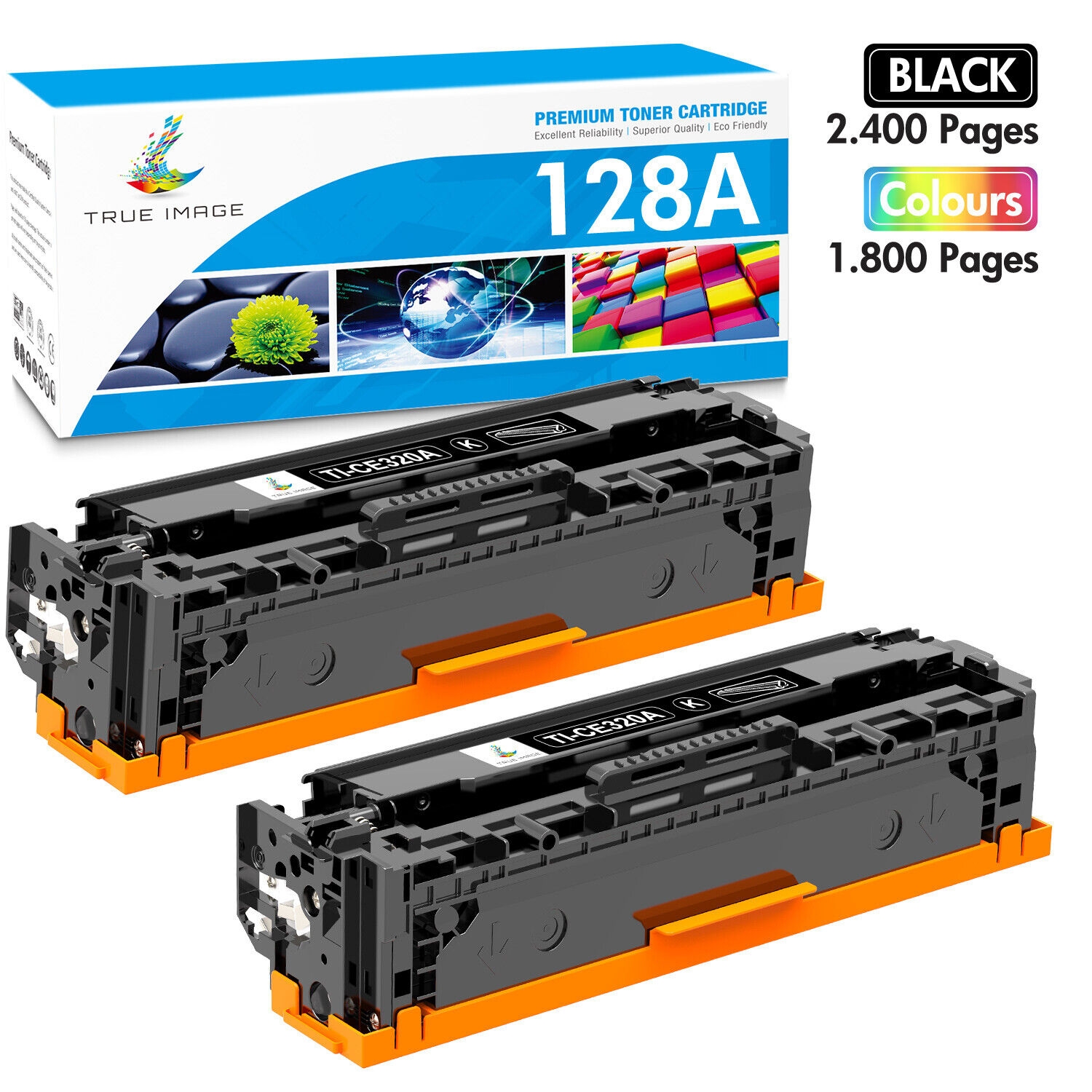 2PK Black CE320A 128A Toner For HP Color LaserJet Pro CM1415fnw CP1525nw CP1525