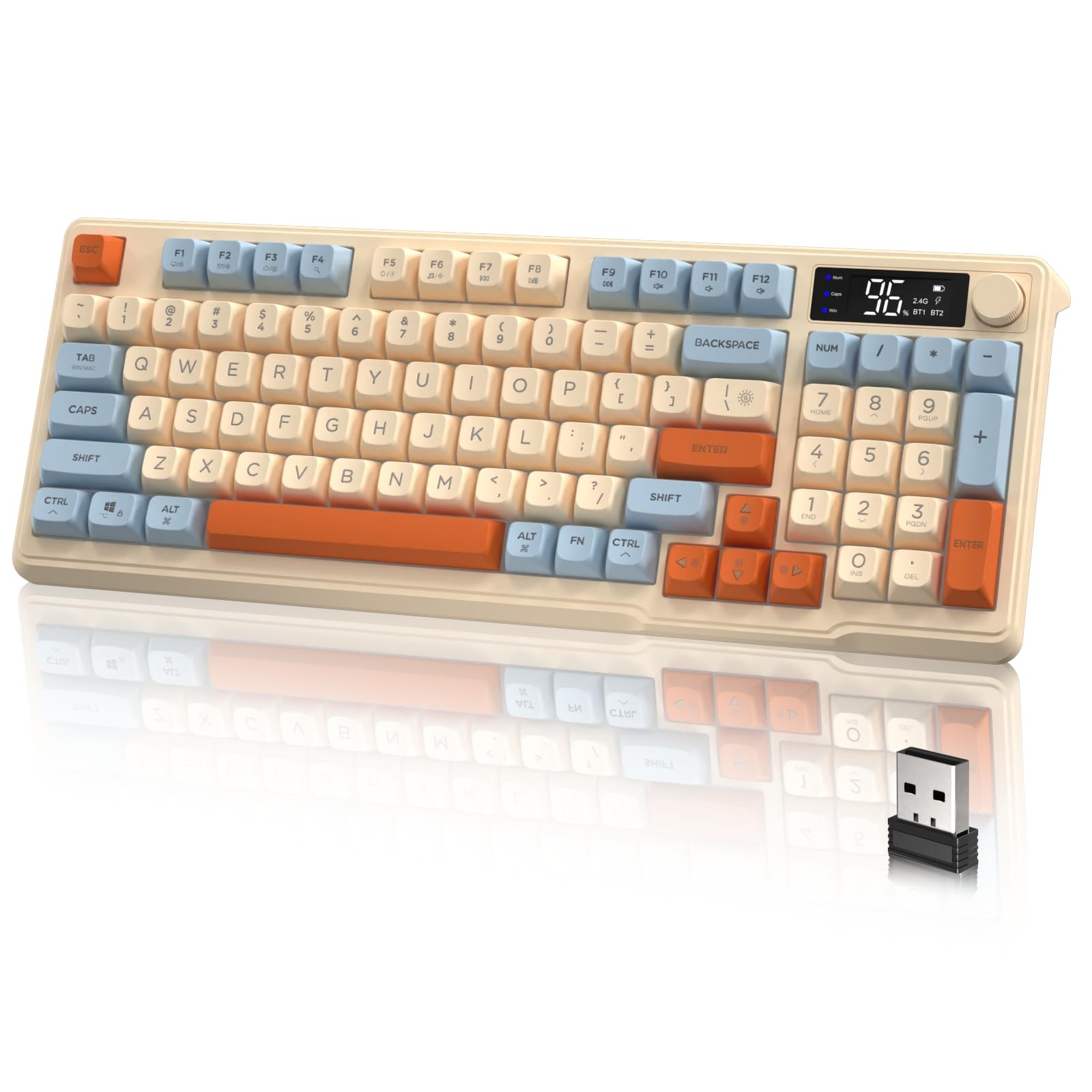 M96 Wireless Gaming Keyboard Bluetooth 2.4G RGB LED Backlit 94-Key Blueberry