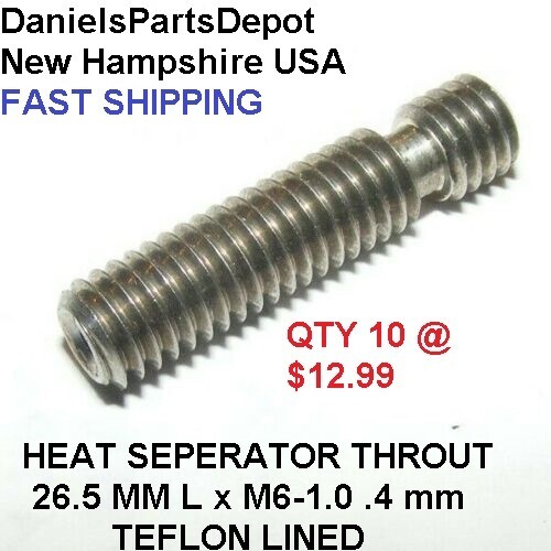 QTY10 STAINLESS STEEL THROAT HEAT SEPERATOR THREAD M6 1.0 26.5MM L TEFLON LINED