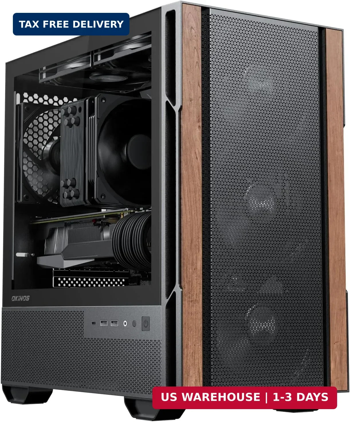 Okinos Genuine Walnut Wood Micro ATX Case, MATX PC Case with 4 × 120mm 3 Pin Non