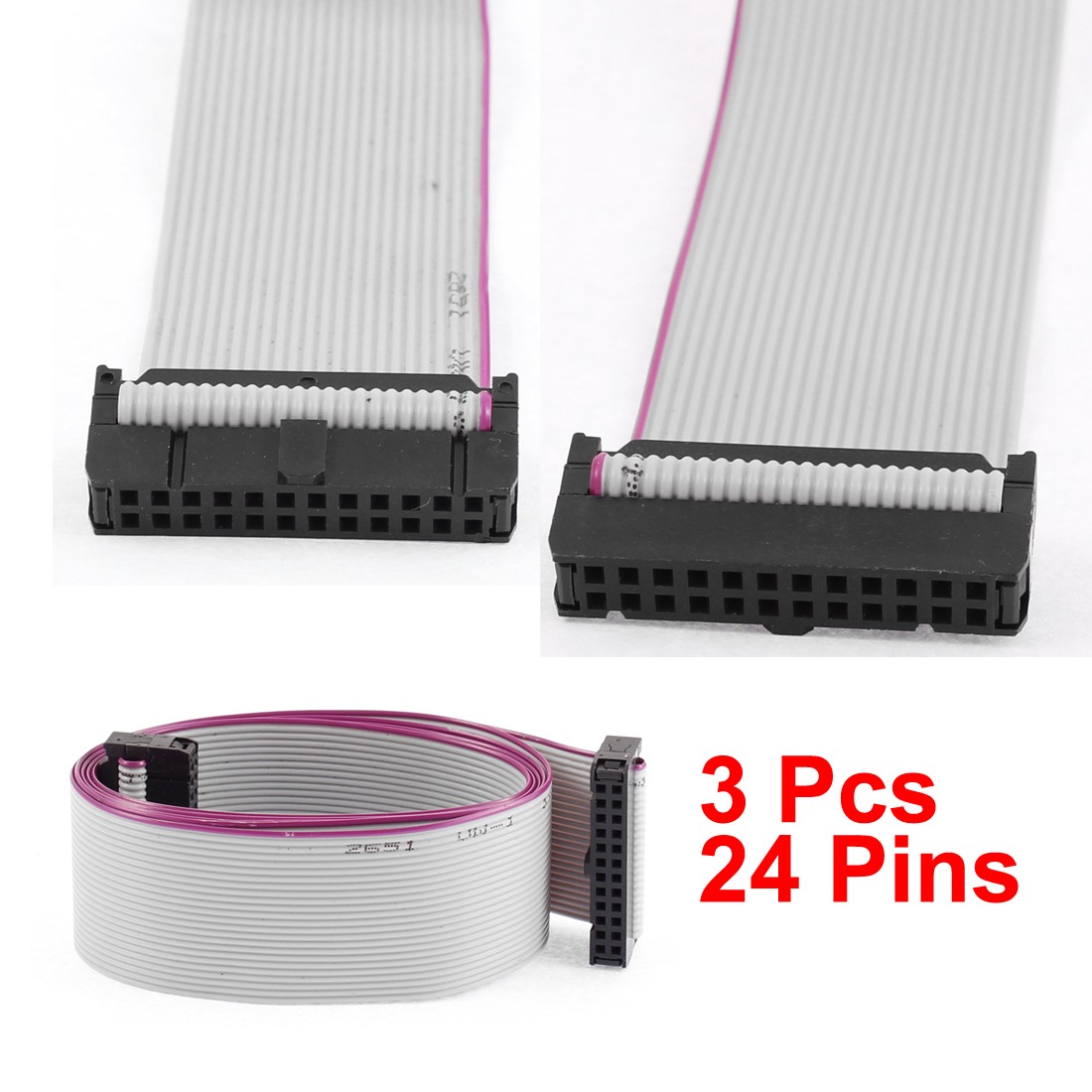 2.54mm Pitch 24 Pins 24 Wires F/F IDC Connector Flat Ribbon Cable 1 Meter 3pcs