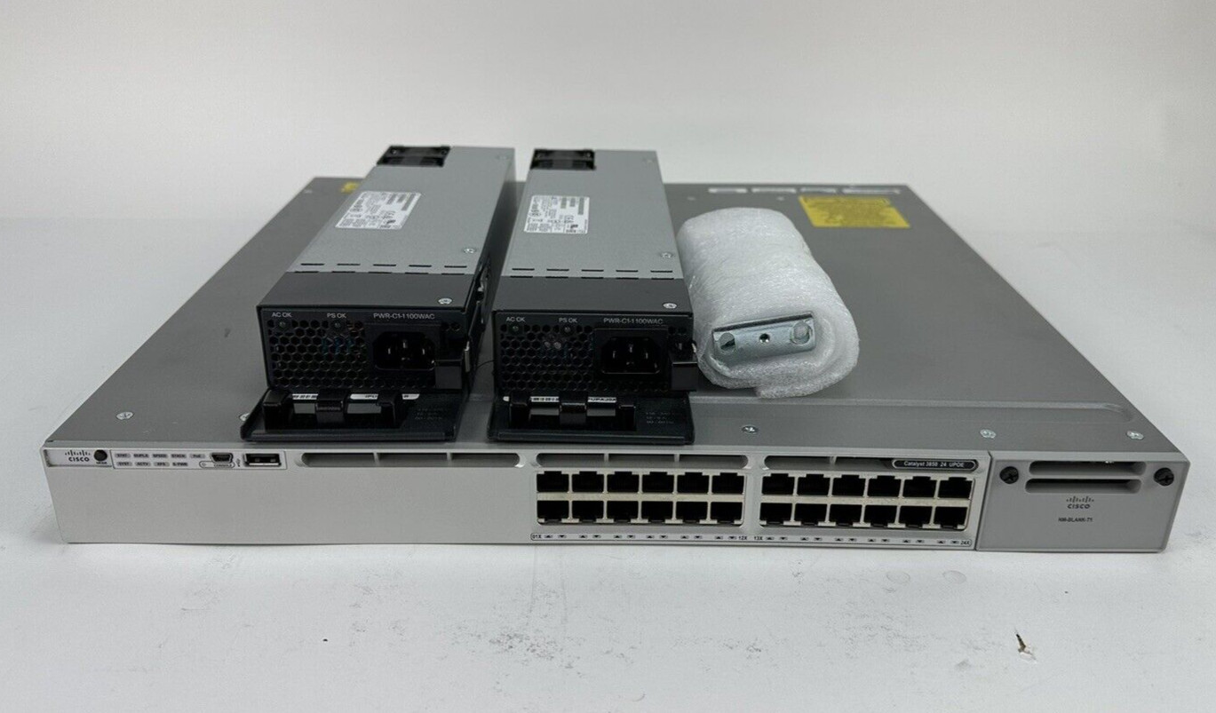 Cisco Catalyst WS-C3850-24U-S 24 Port 1GE UPoE Ethernet Switch 2x 1100W PSU Ears