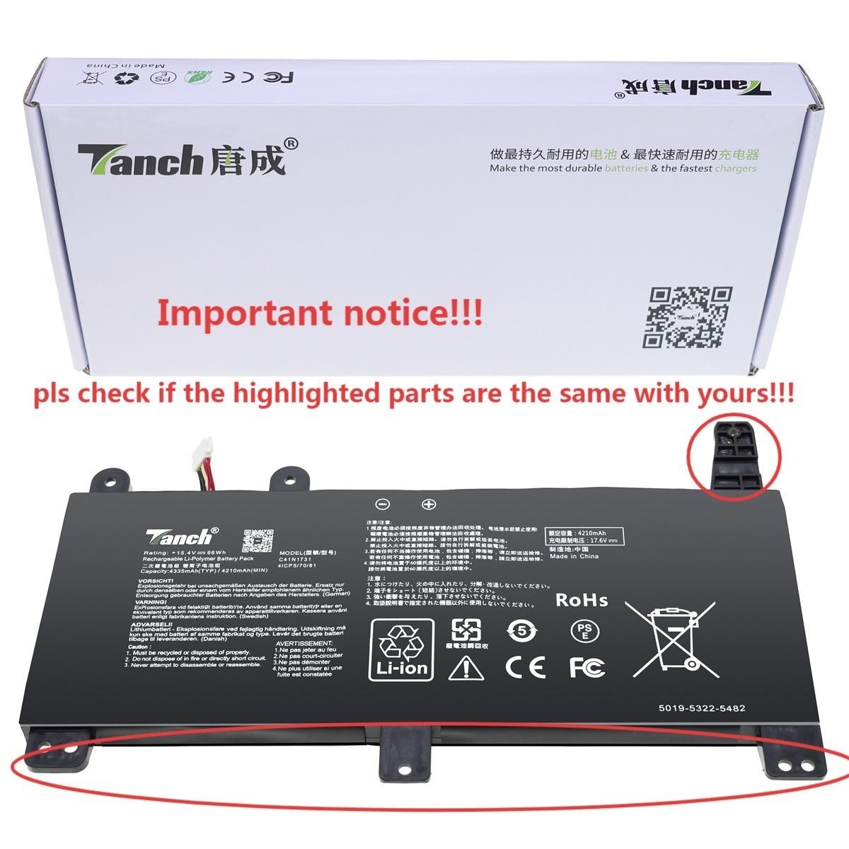 C41N1731-2 0B200-03400200 Original battery for ASUS G531GW G531GU G731GW