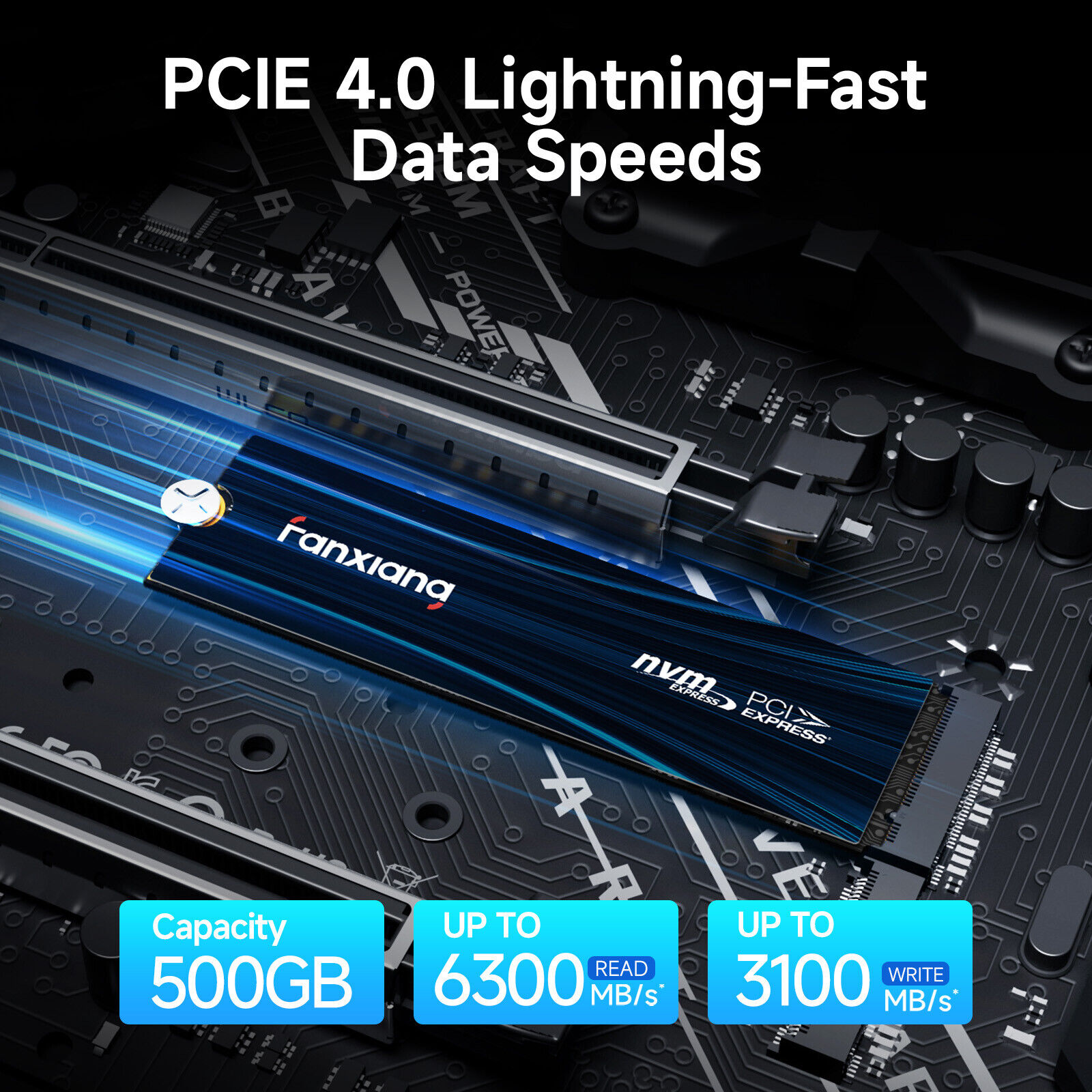 Fanxiang NVMe SSD 500GB Gaming PCIe 4.0x4 PS5 SSD M.2 7300MB/s Solid State Drive