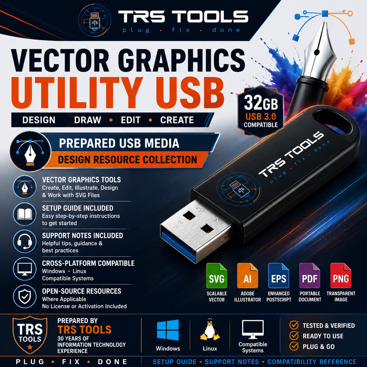 Pro Vector Graphics Utility USB 32GB Design Tools Setup Guide TRS Tools