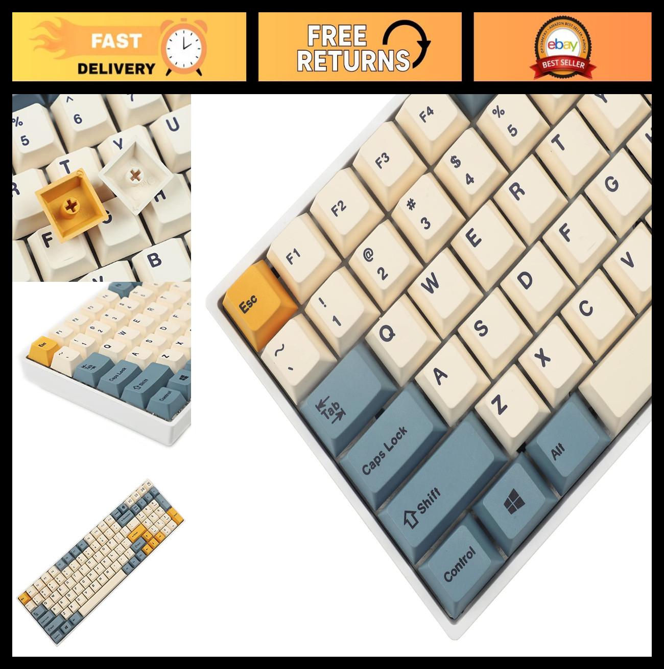 Thick PBT Apricot Yellow Dye-Sub Keycaps for TKL 61 64 68 75 87 96 104 MX Mechan