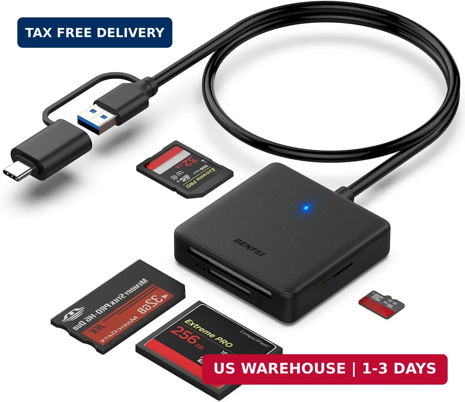 BENFEI 4in1 USB C SD Card Reader USB 3.0 MicroSD CF Adapter MacBook