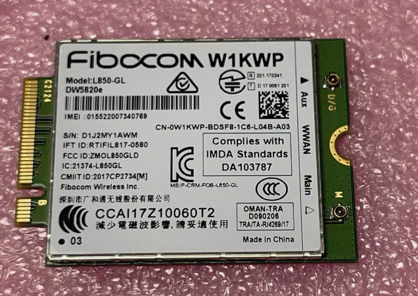 W1KWP Fibocom LTE/WCDMA 4G WWAN Wireless Card A02 L850-GL DW5820e Dell