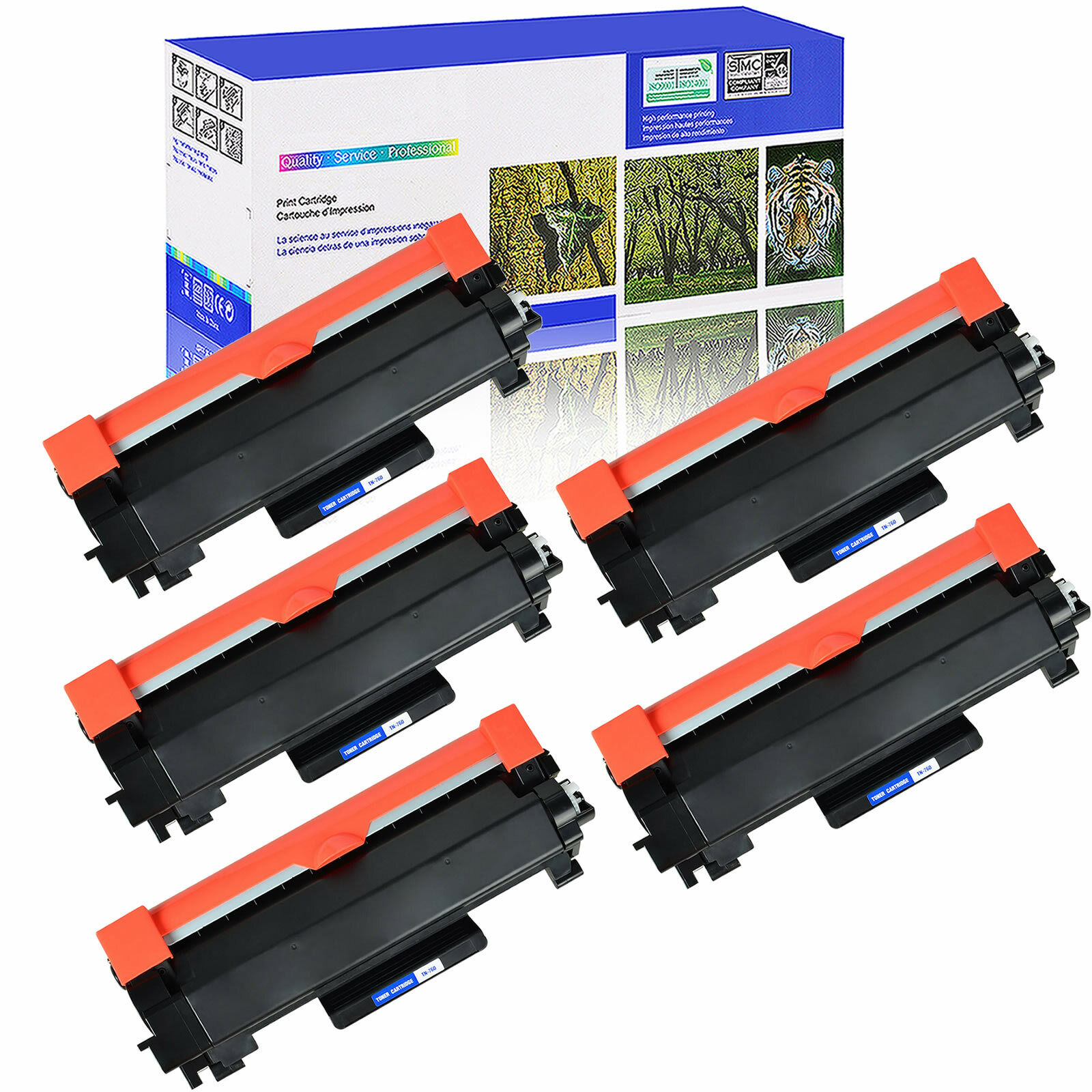 5PK High Yield TN760 Toner for the Brother DCP-L2530DW HL-L2350DW MFC-L2750DW
