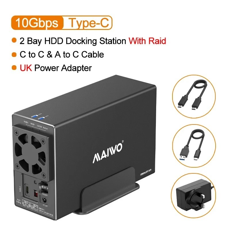 MAIWO 3.5 inch SATA RAID Storage Enclosure Dual Bay Hard Drive Docking Station T