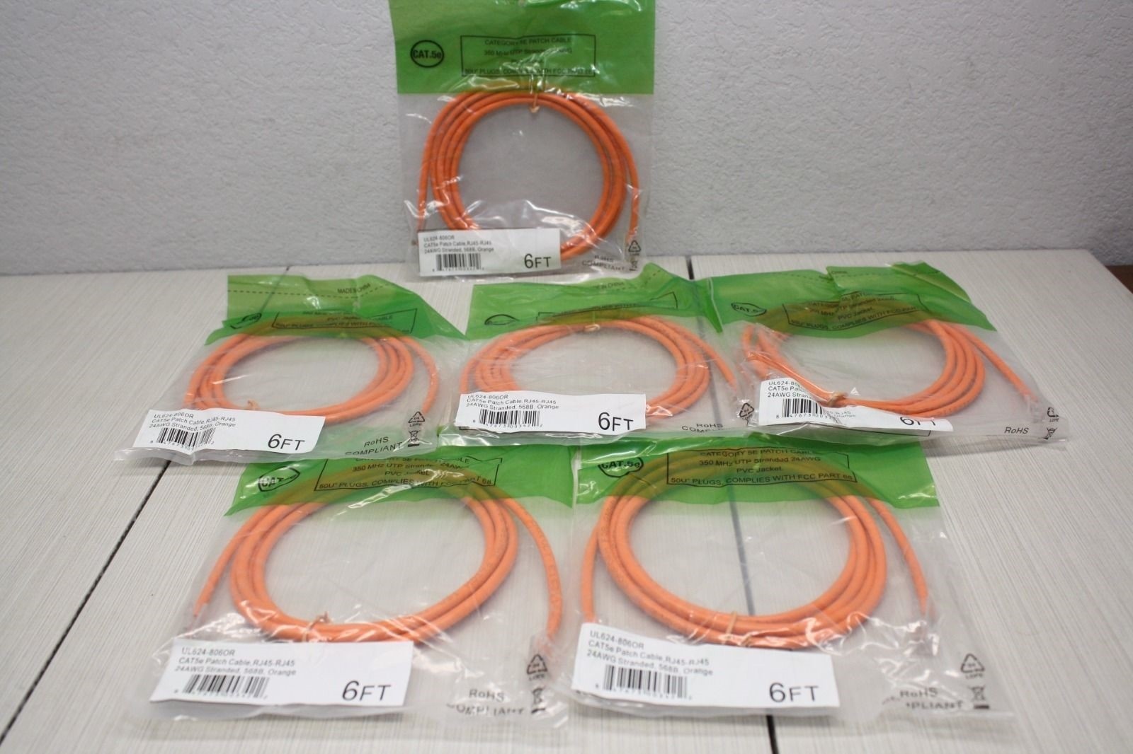 6x Shaxon Industries Patch Cable 6Ft Orange RJ45-RJ45 24AWG Stranded 568B Cat5e