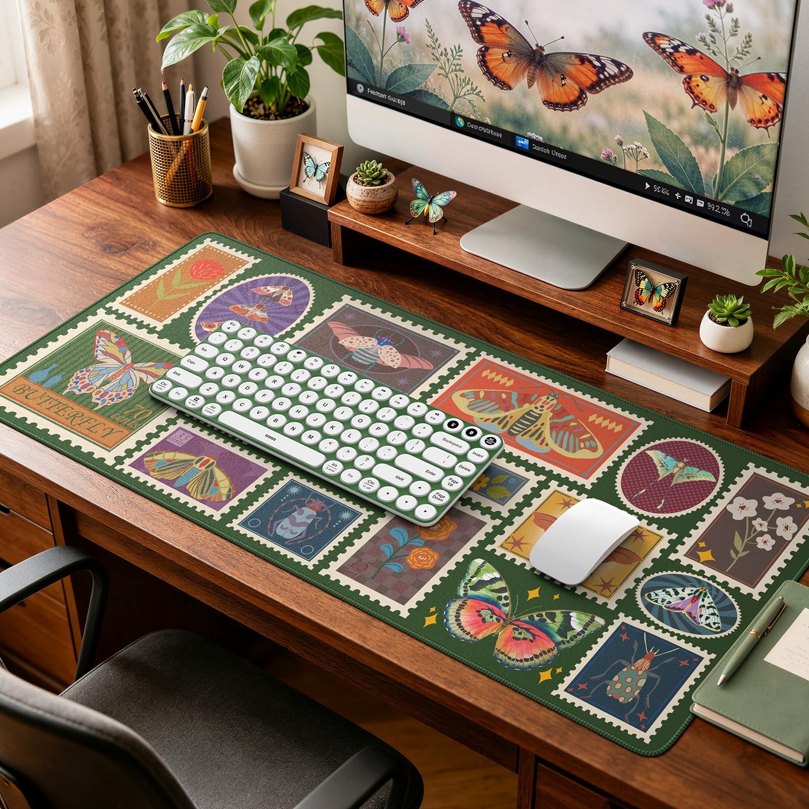 Vintage Desk Cover Mat, XXL Large Butterfly Mouse Pad,Desk Matt for Desktop P...