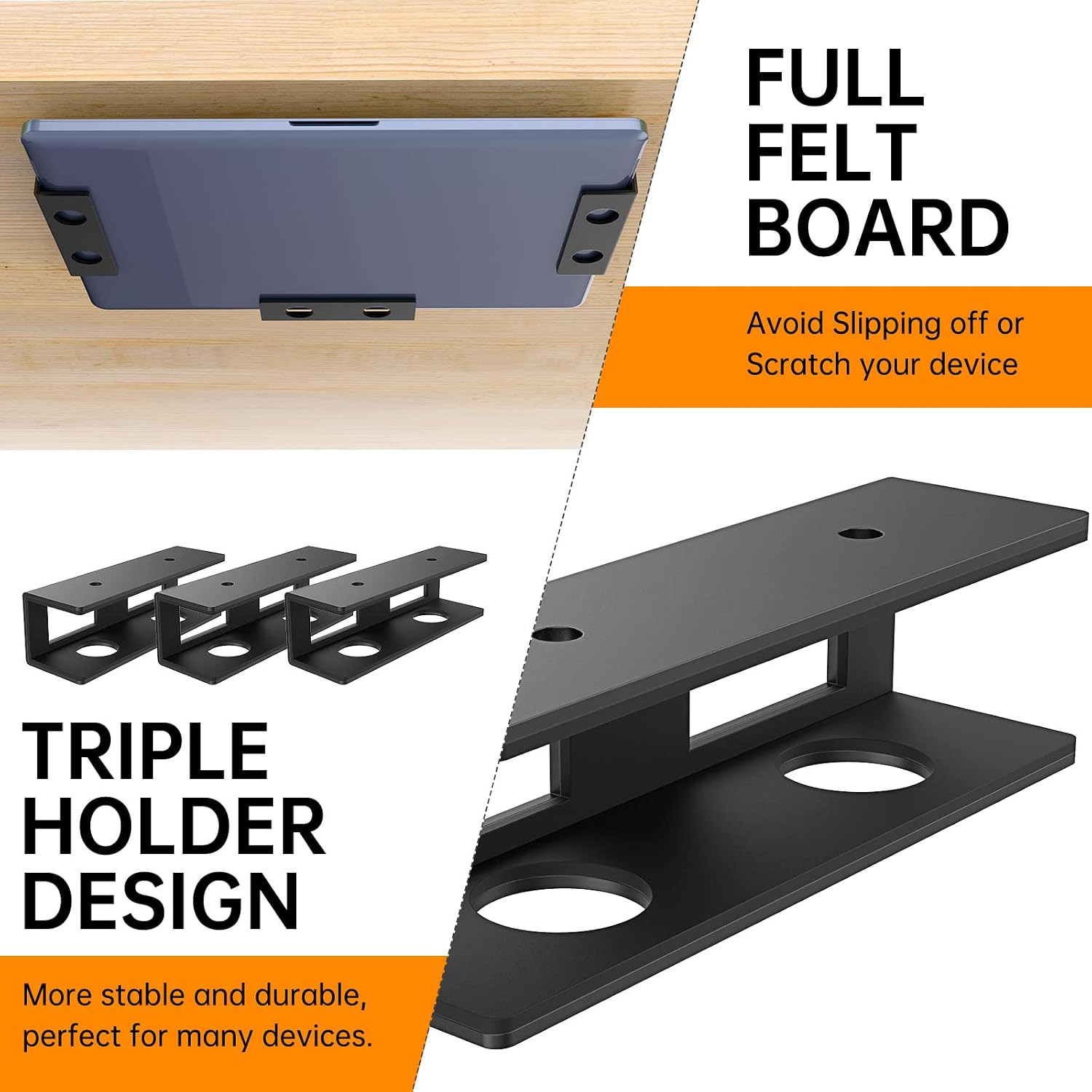 3 PCS Under Desk Laptop Mount with Anti-Scratch Felt Board Under Desk Laptop ...