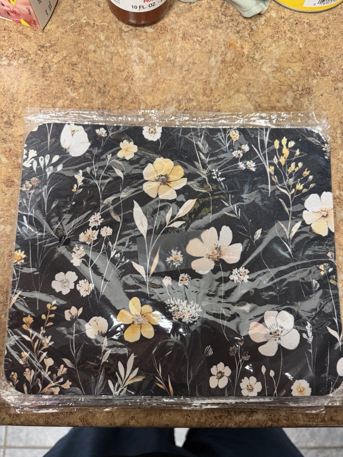Floral Mouse Pad Black White Yellow Design