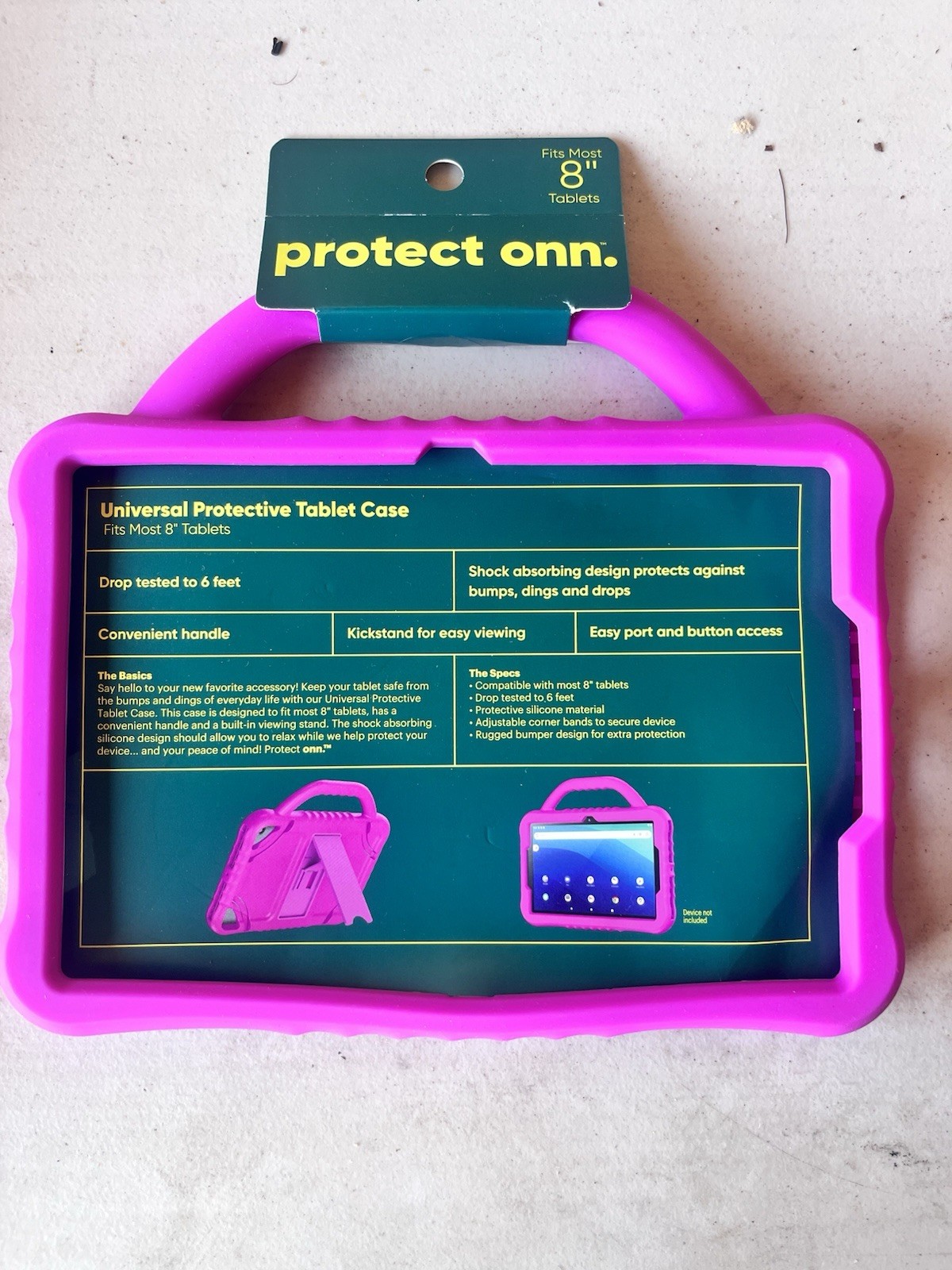 Onn Universal 8" Tablet Protective Case Pink Handle Kickstand New