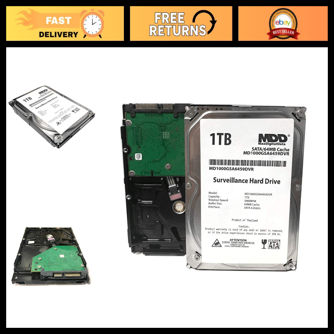 1TB Internal Surveillance Hard Drive 64MB Cache 5900RPM SATA 6Gb/s 3.5" DVR - Re