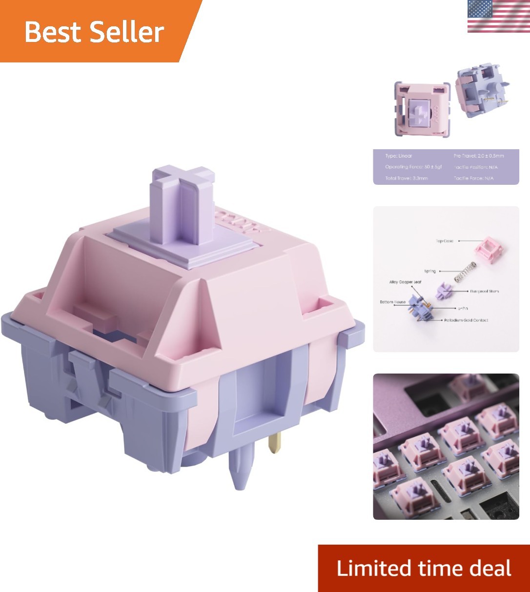 Pre-Lubed 50gf Silent Keyboard Switches - 45pcs, Perfect for Quiet Environments