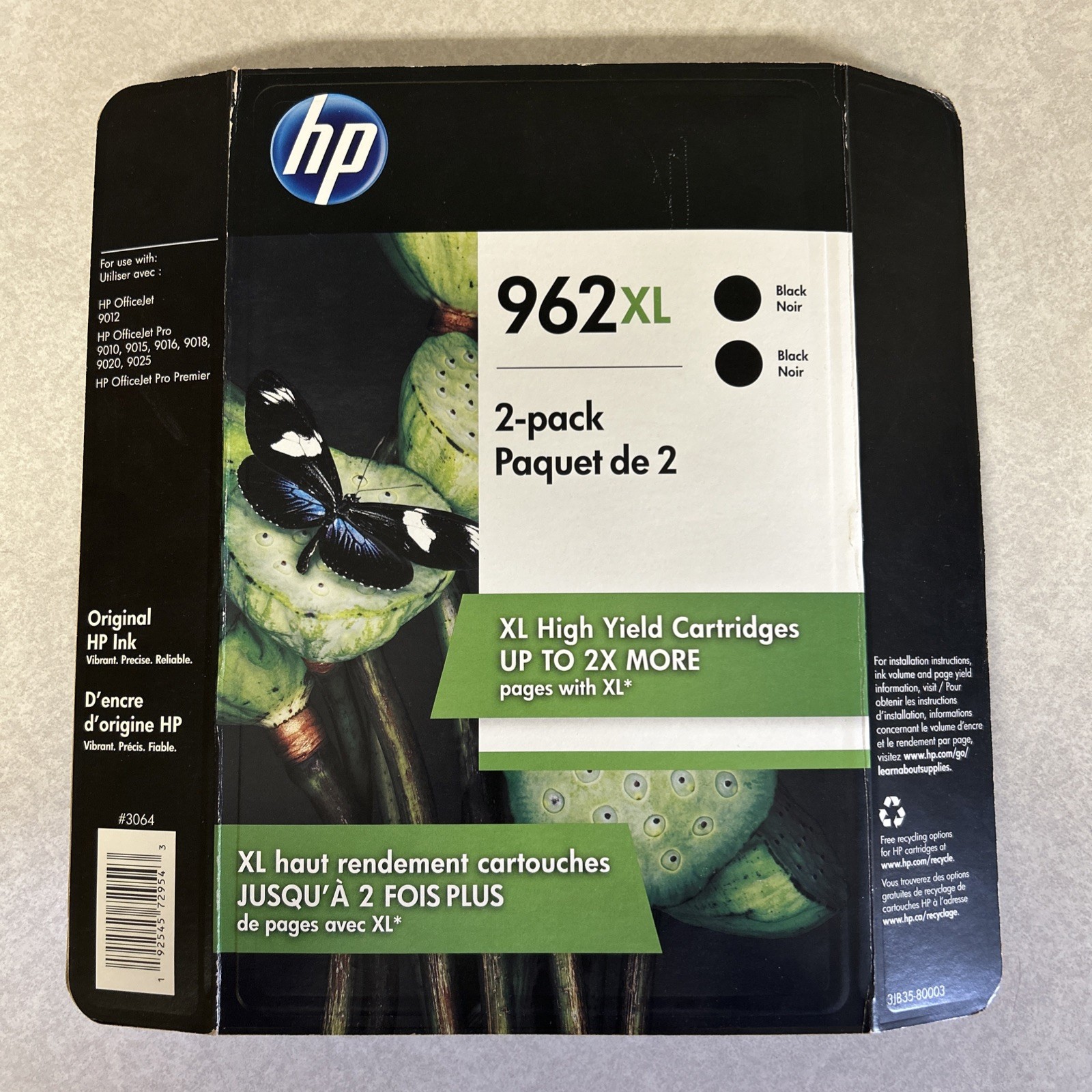 HP 962XL High Yield Cartridges Black Twin Pack 3JB35BN OEM Sealed Retail Package