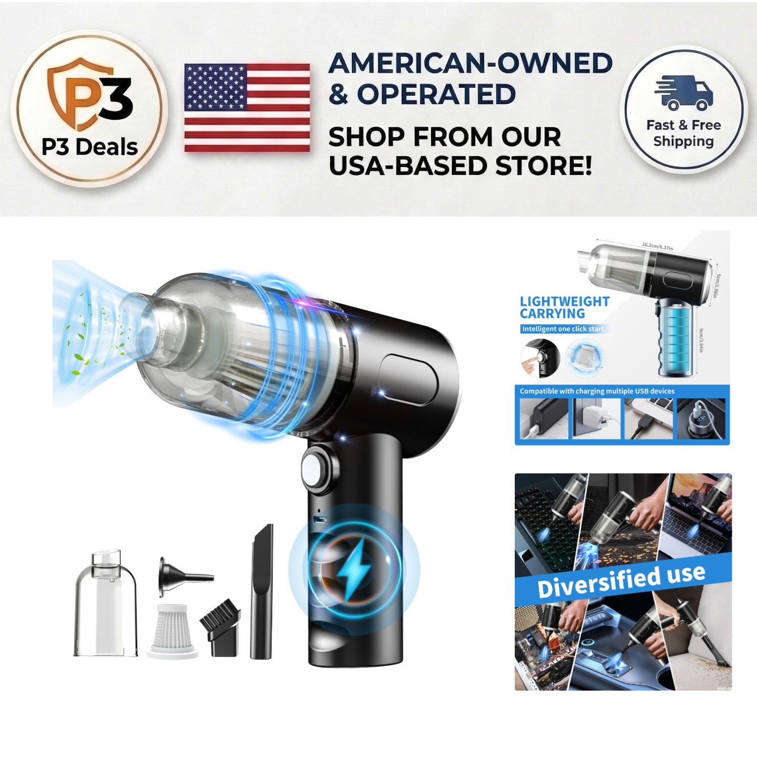 Portable Electric Air Duster - Cordless 3-in-1 Vacuum and Cleaner - Eco-Friendly