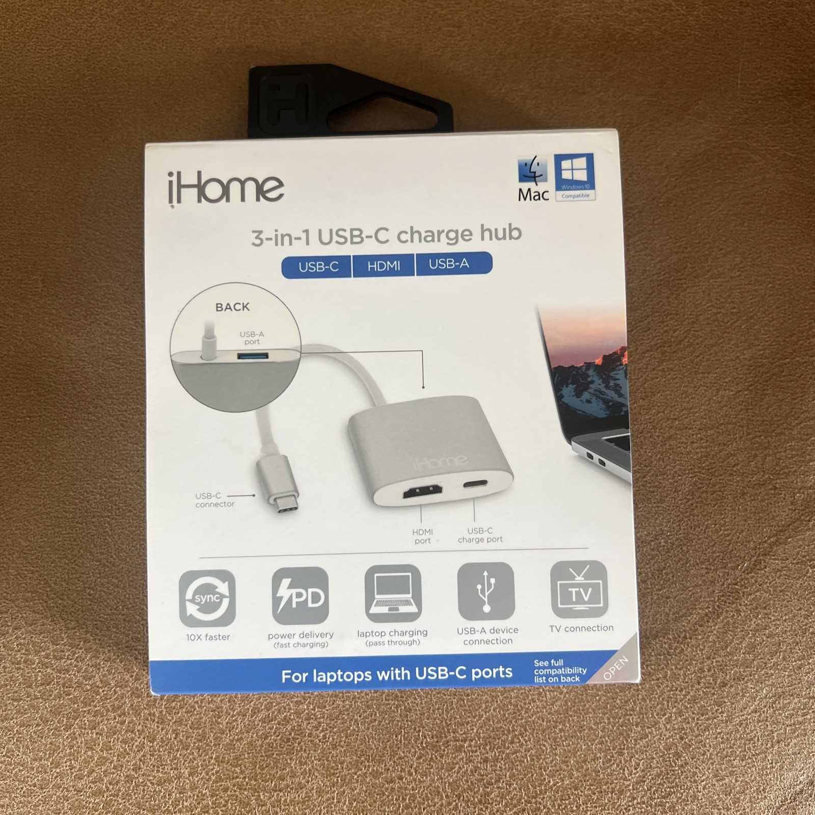 iHome 3 In 1 USB-C Charge Hub Mac & PC Compatible USB-A HDMI Ports Adapter